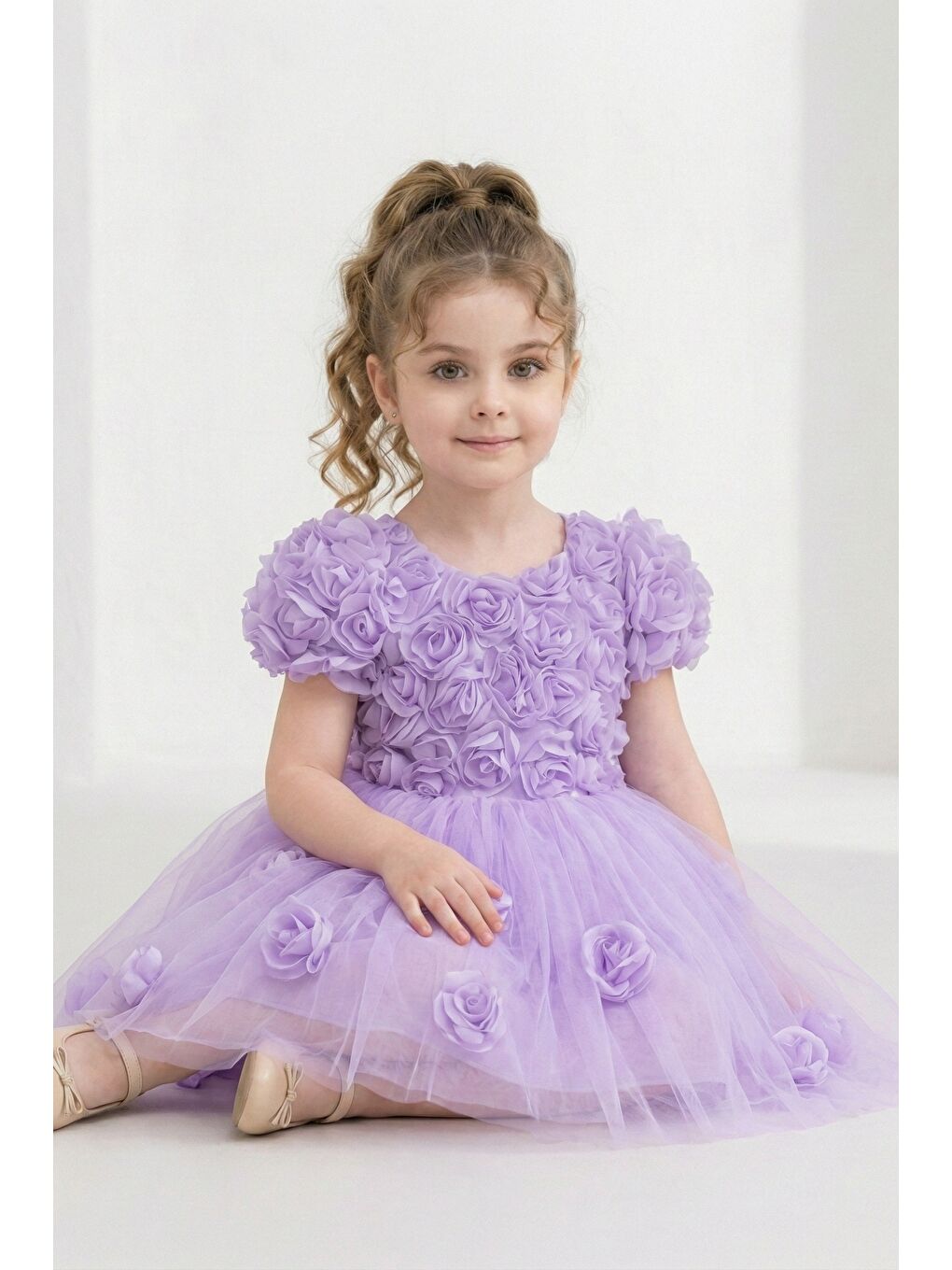 Lila Rosali Lase Detay Kız Tütü Abiye Elbise M00803-2