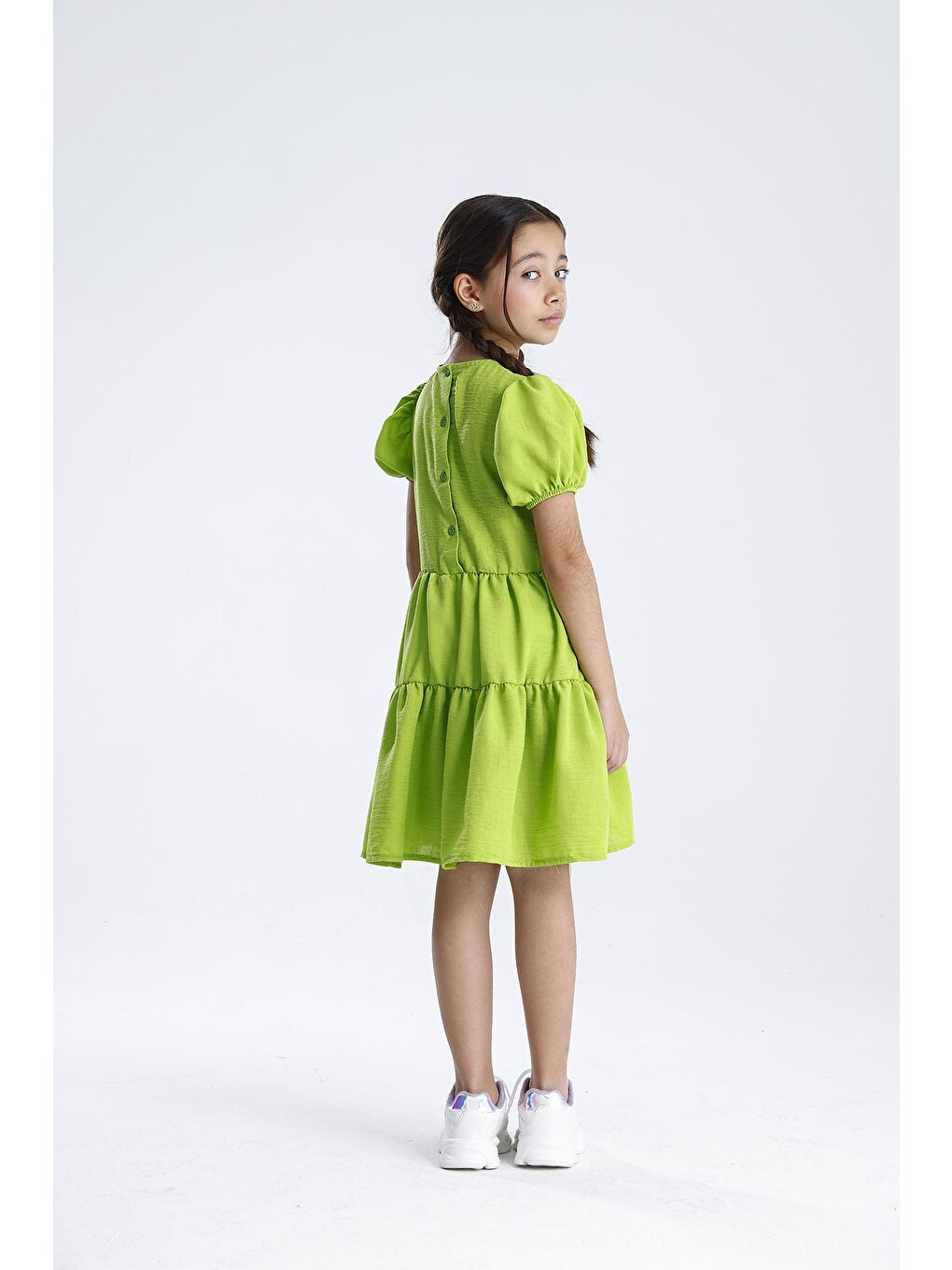 Yeşil Basic Düz Elbise-1