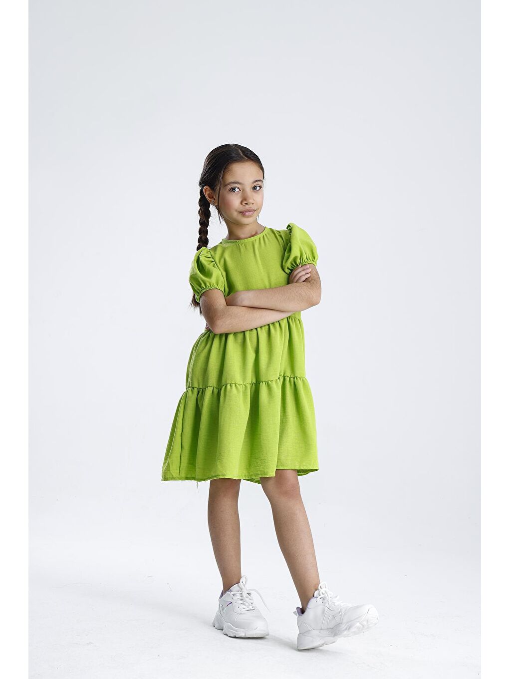 Yeşil Basic Düz Elbise-2