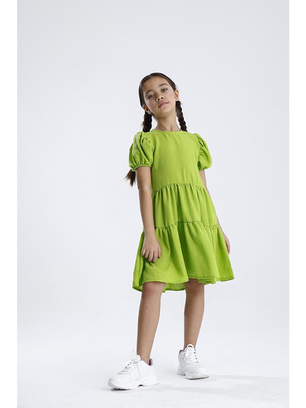 Yeşil Basic Düz Elbise-3