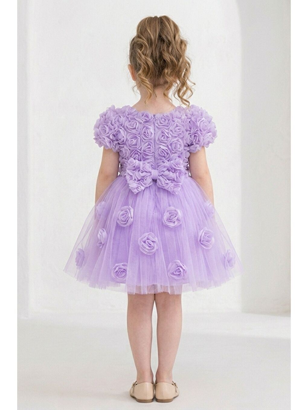 Lila Rosali Lase Detay Kız Tütü Abiye Elbise M00803-4