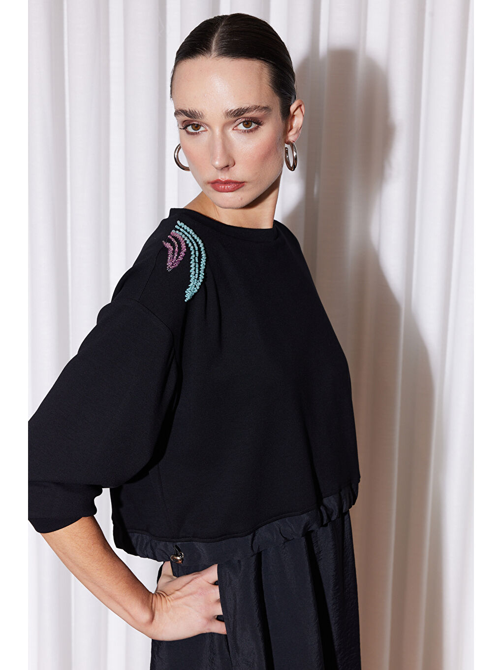 Missemramiss Nakış Detay Duo Elbise 5189 Siyah-2