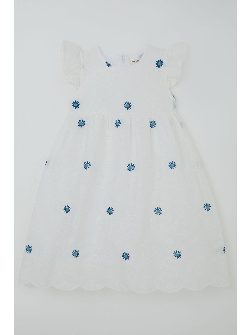Kız Çocuk Elbise Çiçek Nakışlı Arkası Fermuar Detaylı Beyaz (6-12 Yaş)