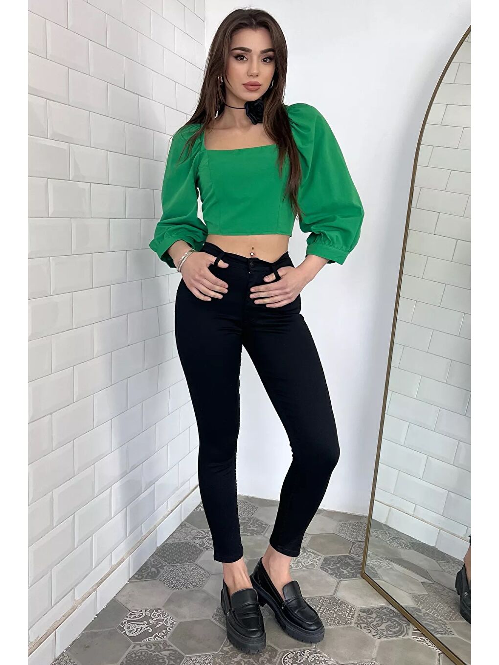 Siyah Yüksek Bel Full Elastanlı Kadın Pantolon