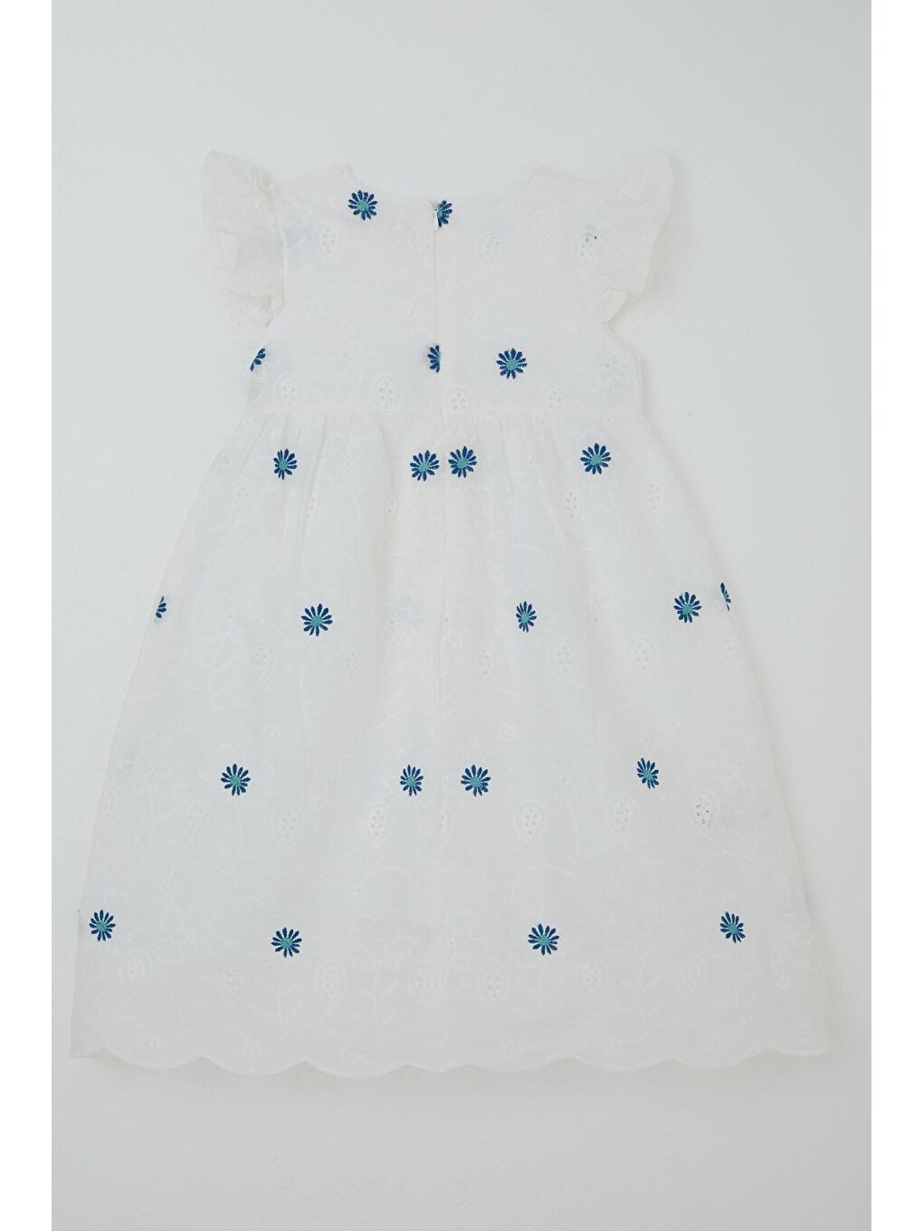 Kız Çocuk Elbise Çiçek Nakışlı Arkası Fermuar Detaylı Beyaz (6-12 Yaş)-1