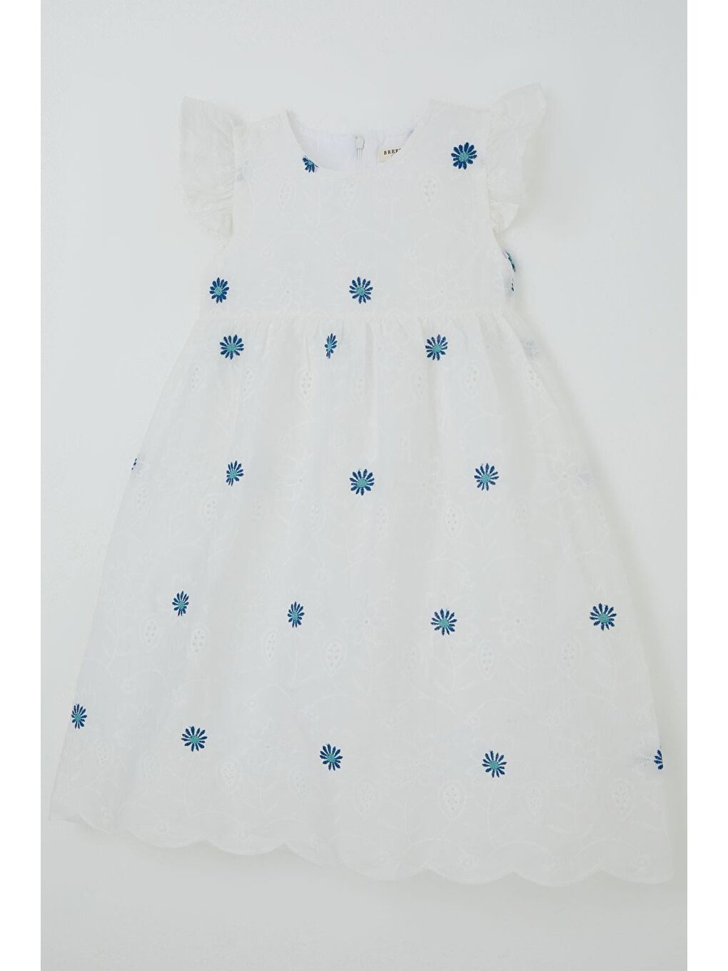 Kız Çocuk Elbise Çiçek Nakışlı Arkası Fermuar Detaylı Beyaz (6-12 Yaş)-2