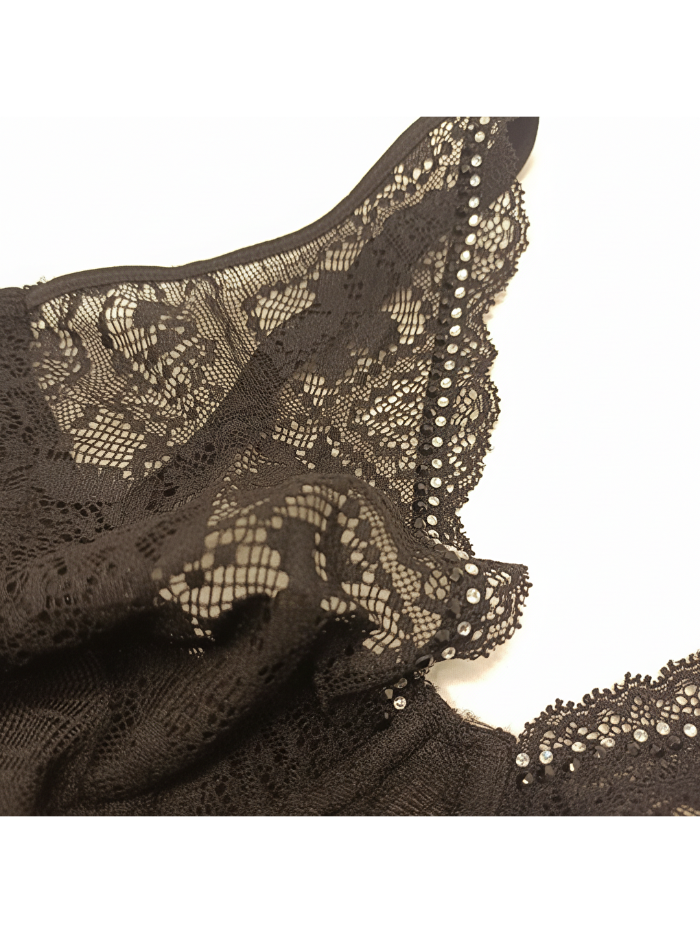 Kadın Taş Baskılı Dantelli Toparlayacı Siyah Renk Sütyen Bb2420-1