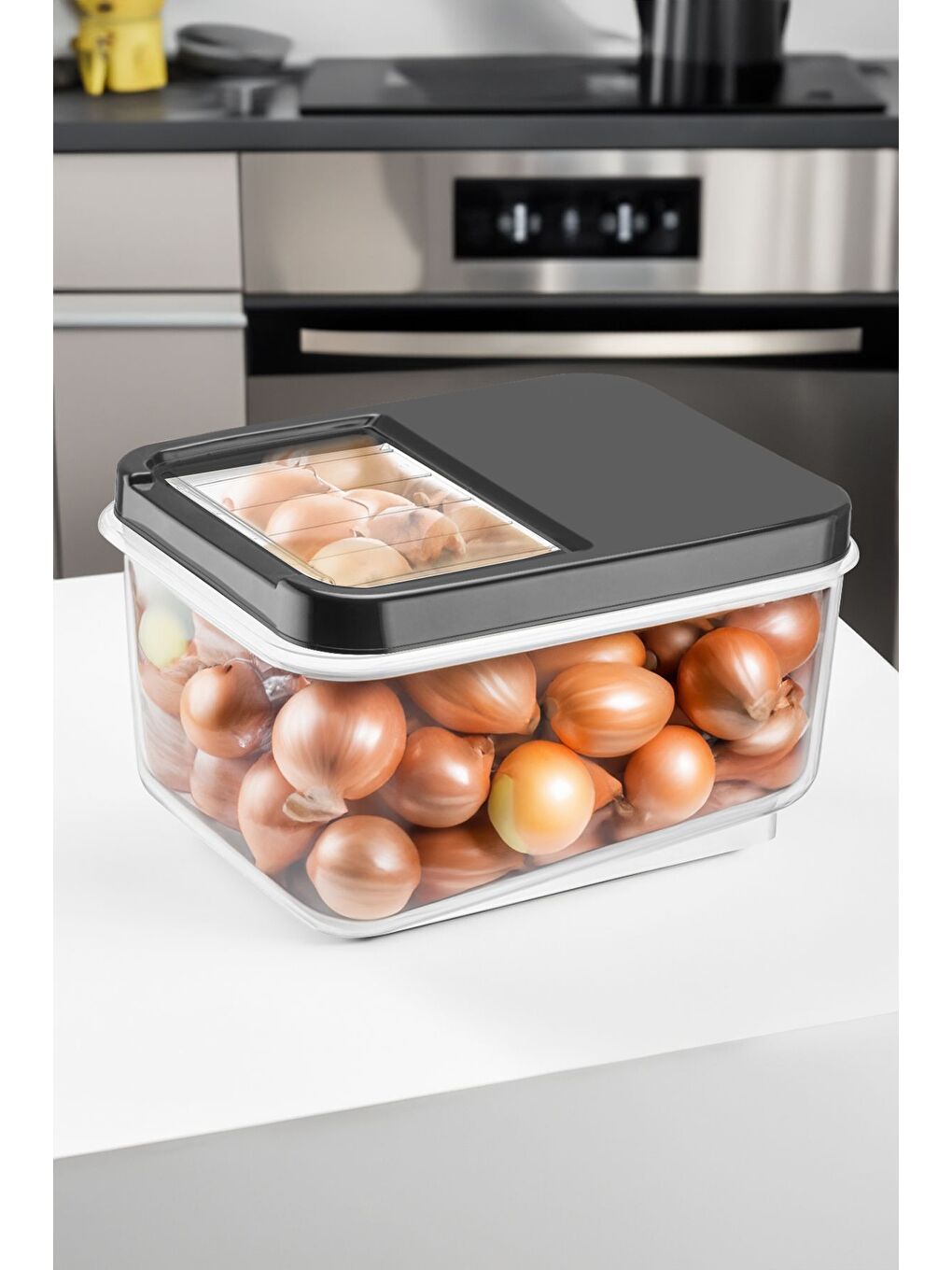 3lü 16 Litre Sürgülü Kapak Sebzelik Patates Soğan Saklama Kabı Erzak Saklama Kabı Antrasit-2
