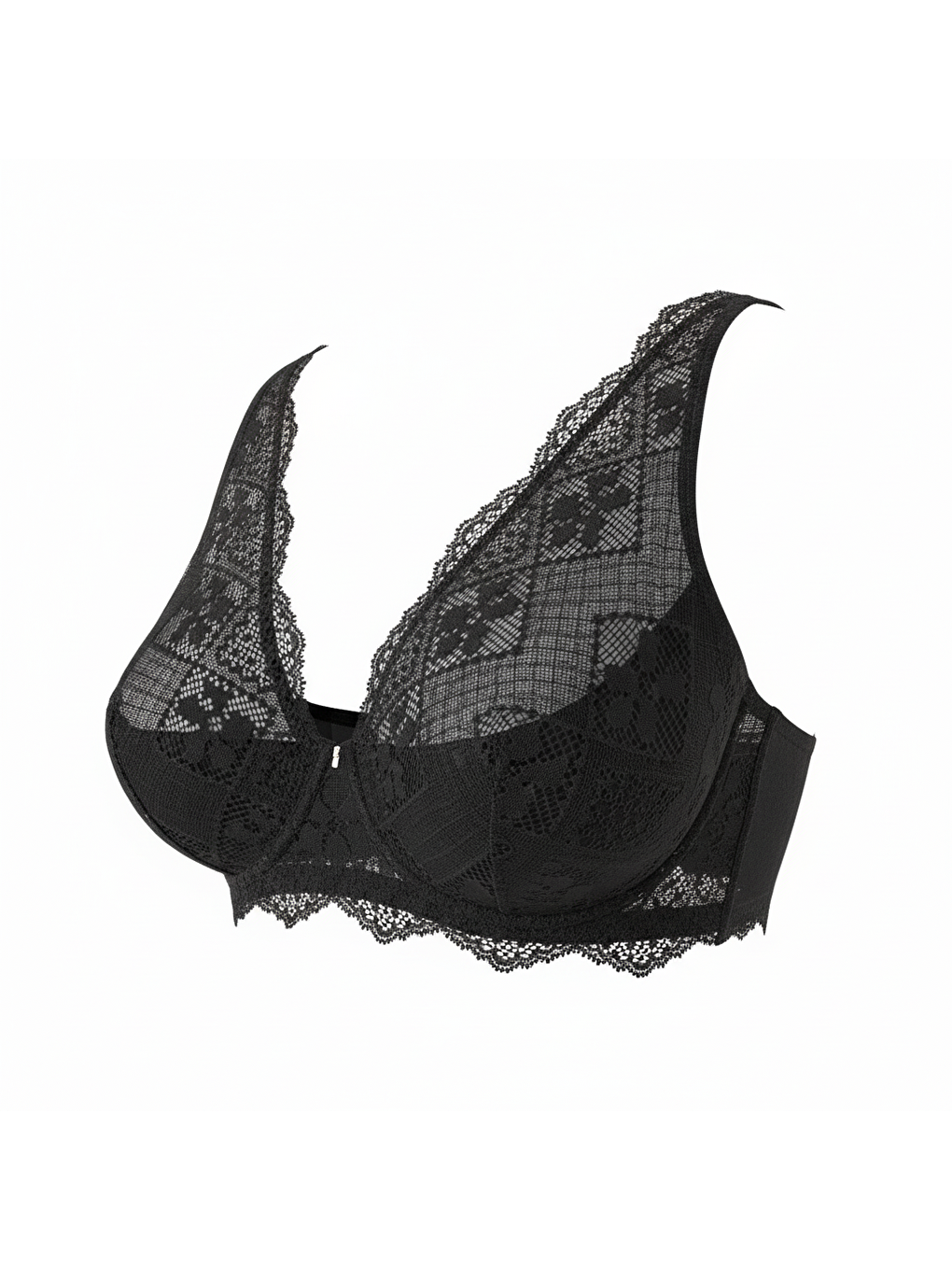 Kadın Taş Baskılı Dantelli Toparlayacı Siyah Renk Sütyen Bb2420-2