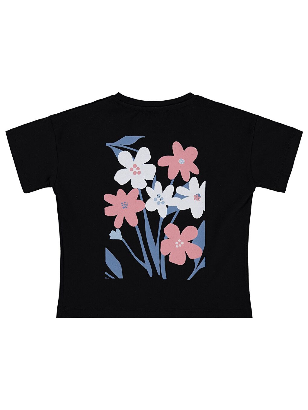 Girls Renkli Çiçek Baskılı 2-5 Yaş Tişört - Siyah-1