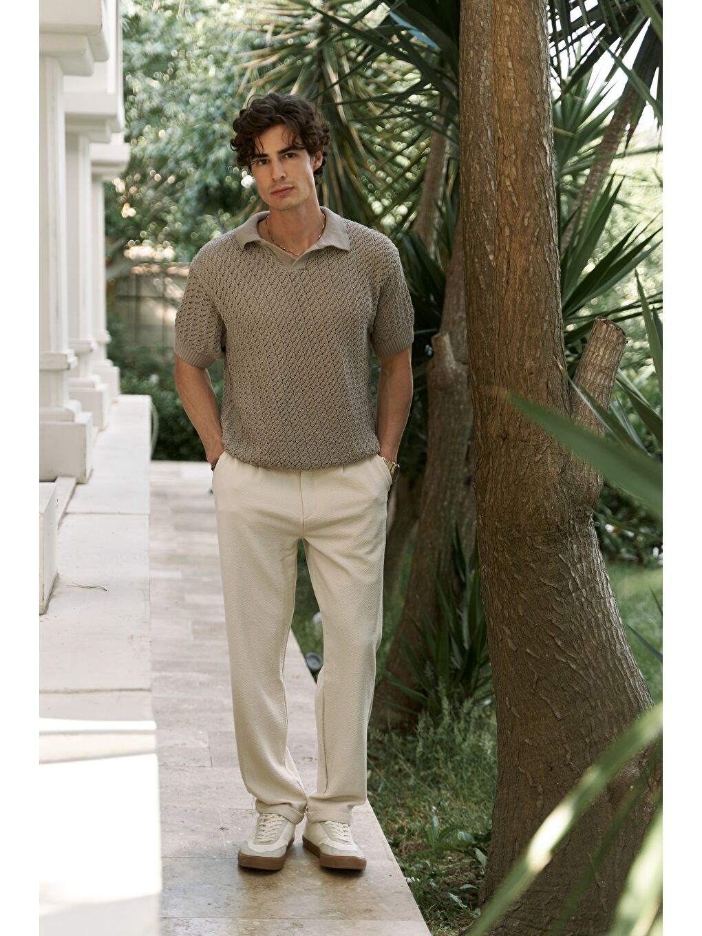 Bej Peter Erkek Polo Yaka Vizon Triko T-Shirt