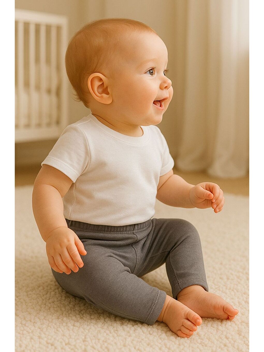 Gri Unisex Bebek Üçlü Düz Renkli Organik Kumaş 3'Lü Tayt Seti İlkbahar Yazlık-1