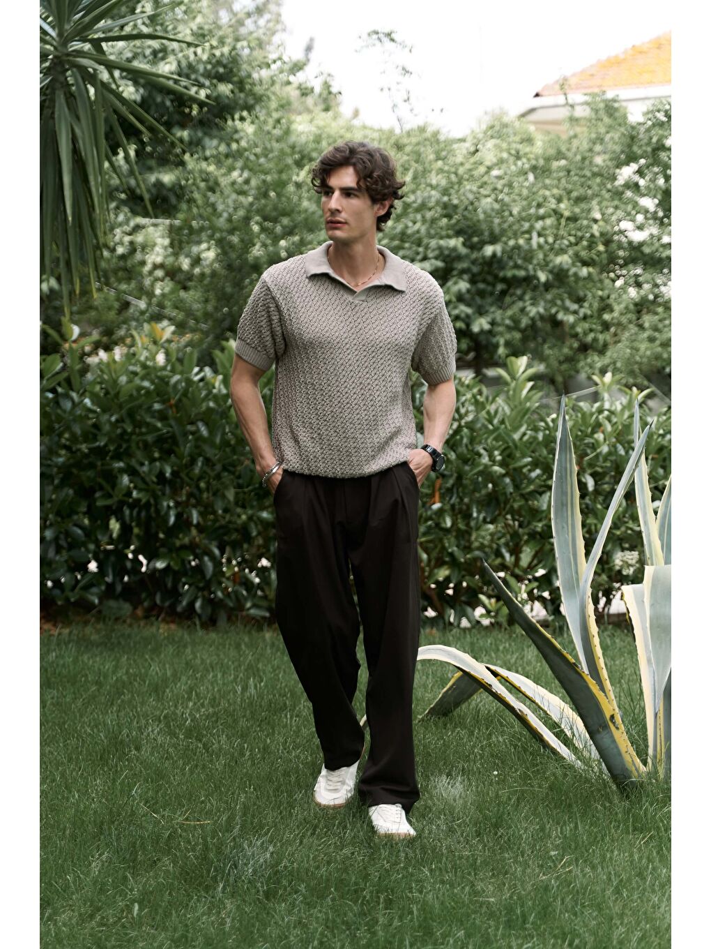 Bej Peter Erkek Polo Yaka Vizon Triko T-Shirt-1