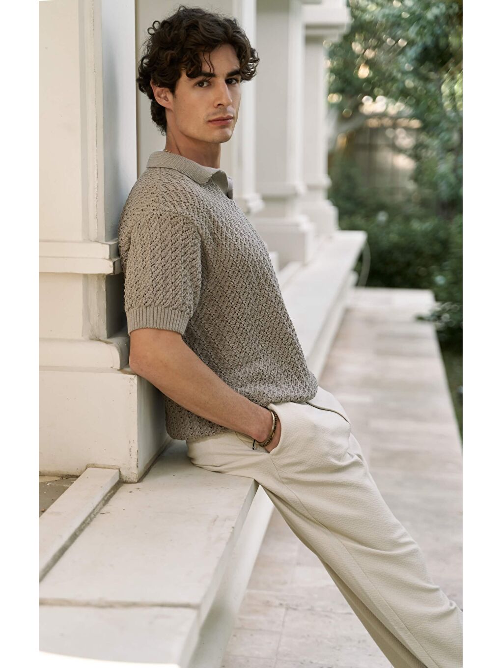 Bej Peter Erkek Polo Yaka Vizon Triko T-Shirt-3