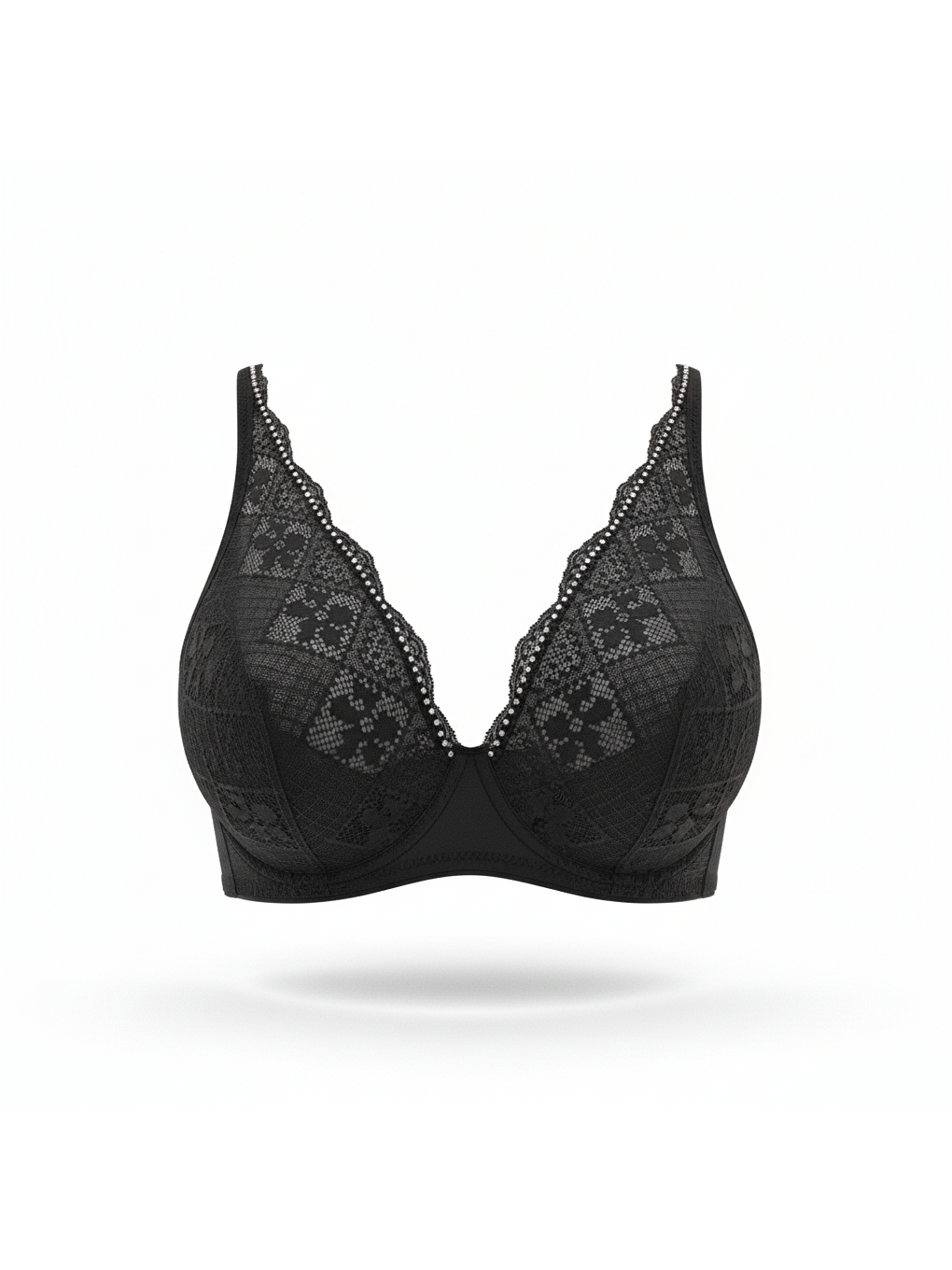 Kadın Taş Baskılı Dantelli Toparlayacı Siyah Renk Sütyen Bb2420-4