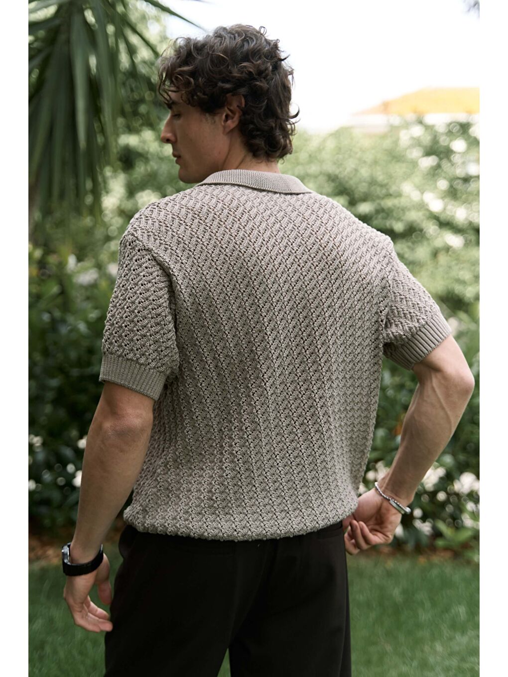 Bej Peter Erkek Polo Yaka Vizon Triko T-Shirt-4