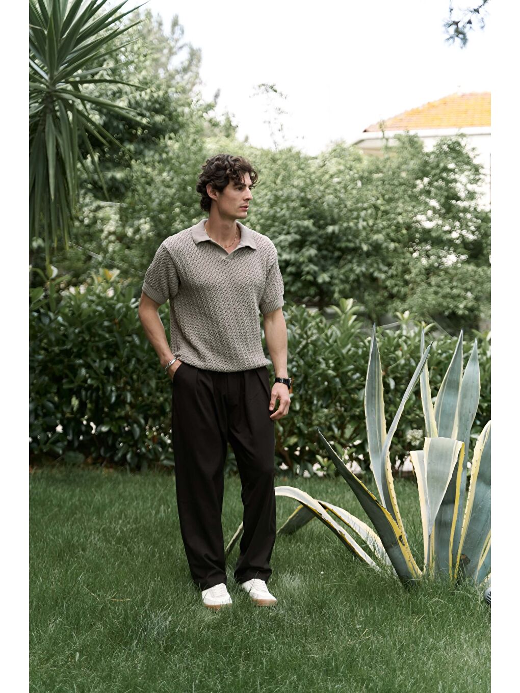 Bej Peter Erkek Polo Yaka Vizon Triko T-Shirt-5