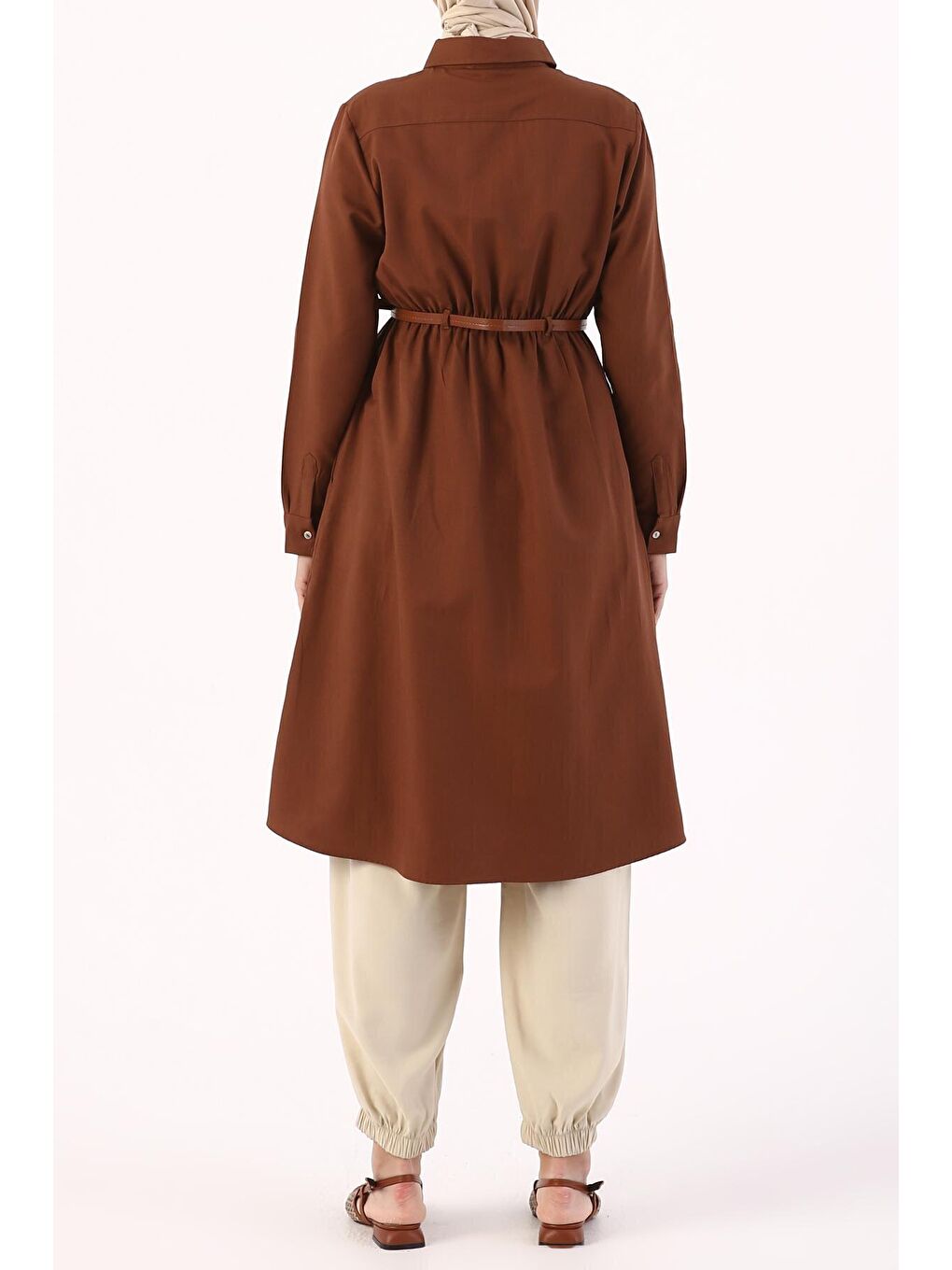 Kahverengi Kahve Kemerli Gömlek Tunik-3