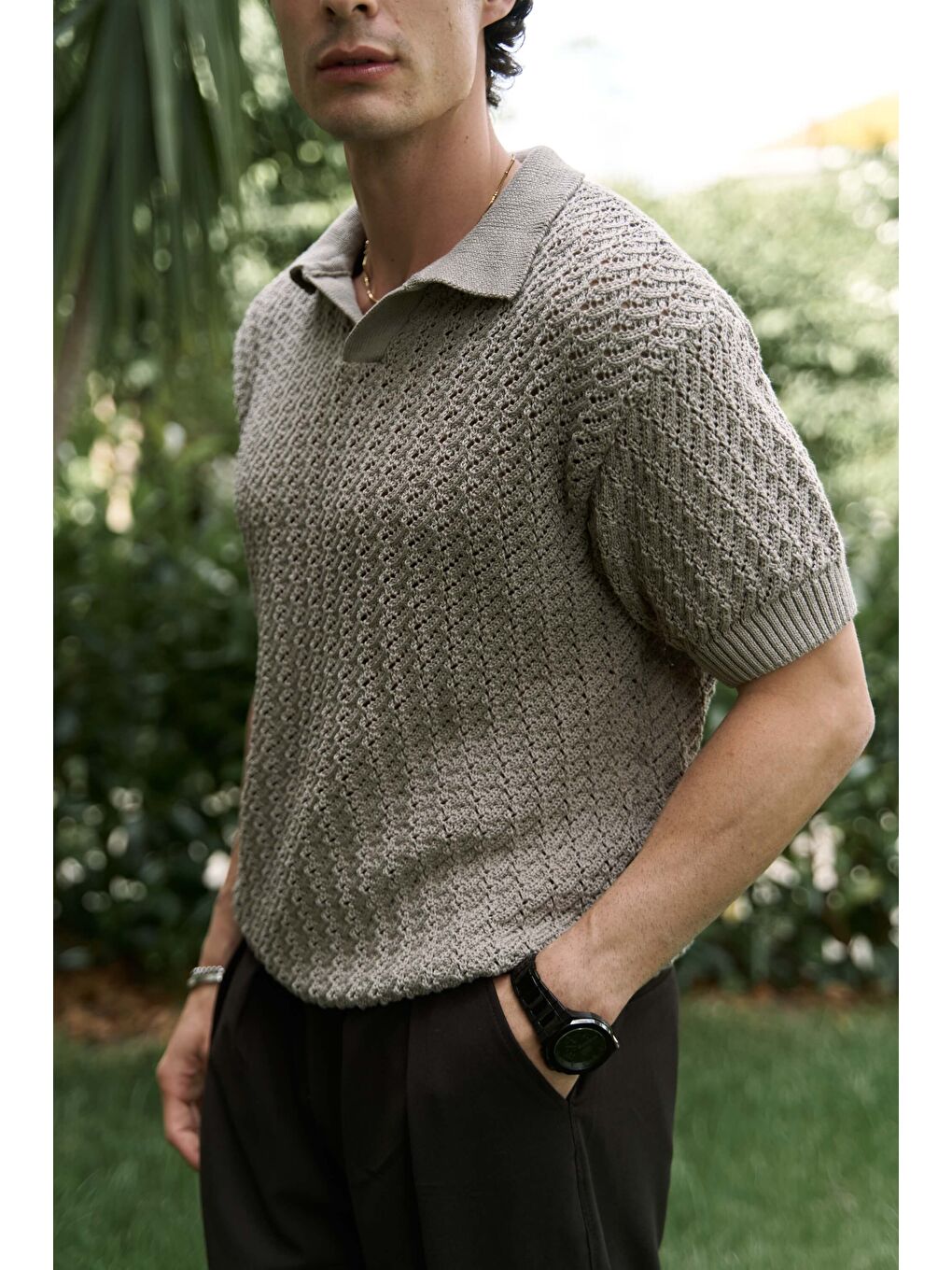 Bej Peter Erkek Polo Yaka Vizon Triko T-Shirt-7