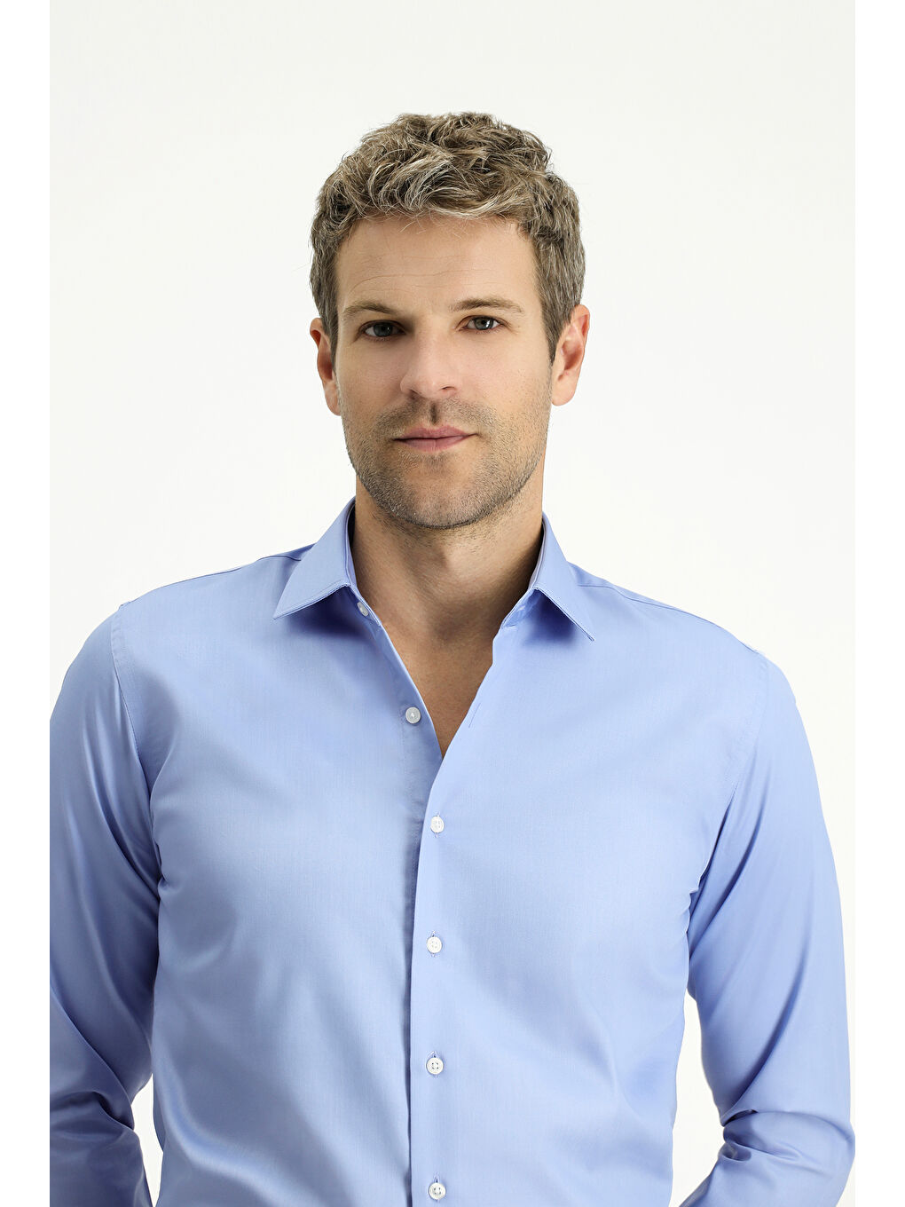 Mavi Uzun Kol Slim Fit Dar Kesim Pamuklu Non Iron Saten Klasik Gömlek-2