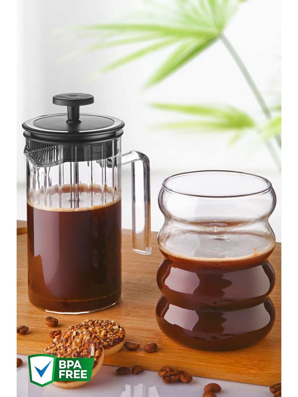 Nandy Home Renksiz French Press ve Boğum Model Bardak 2'li Set