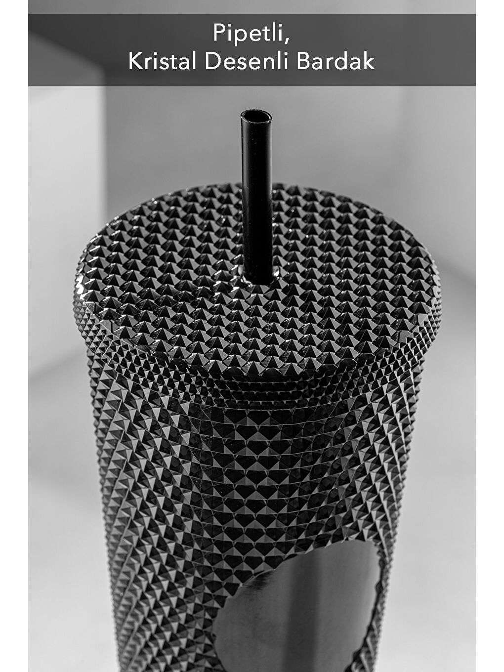 Kristal Görünümlü Kahve Bardağı Pipetli Soğuk Sıcak İçecek Seyahat Bardağı 750 Ml Siyah-1