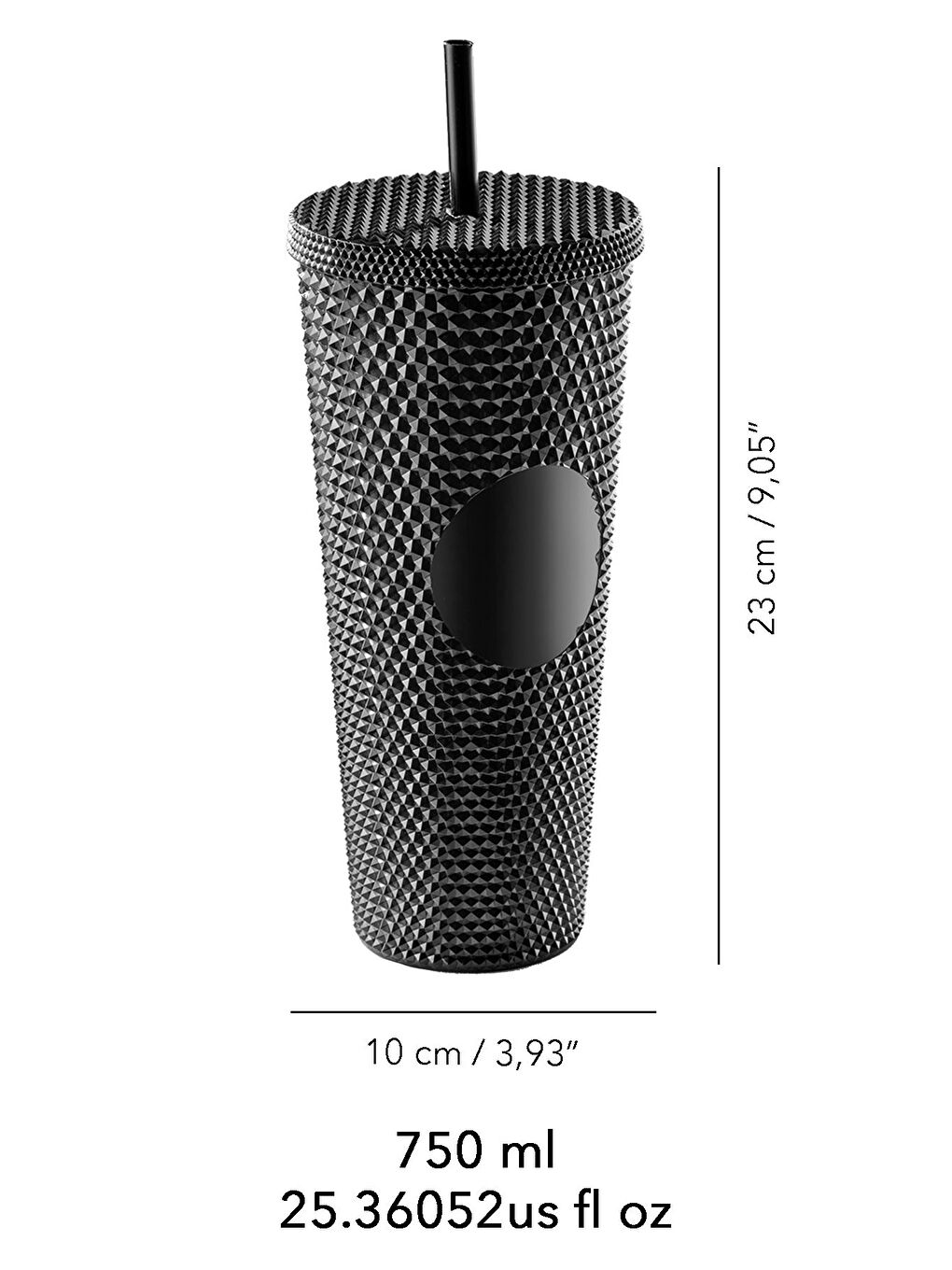 Kristal Görünümlü Kahve Bardağı Pipetli Soğuk Sıcak İçecek Seyahat Bardağı 750 Ml Siyah-4