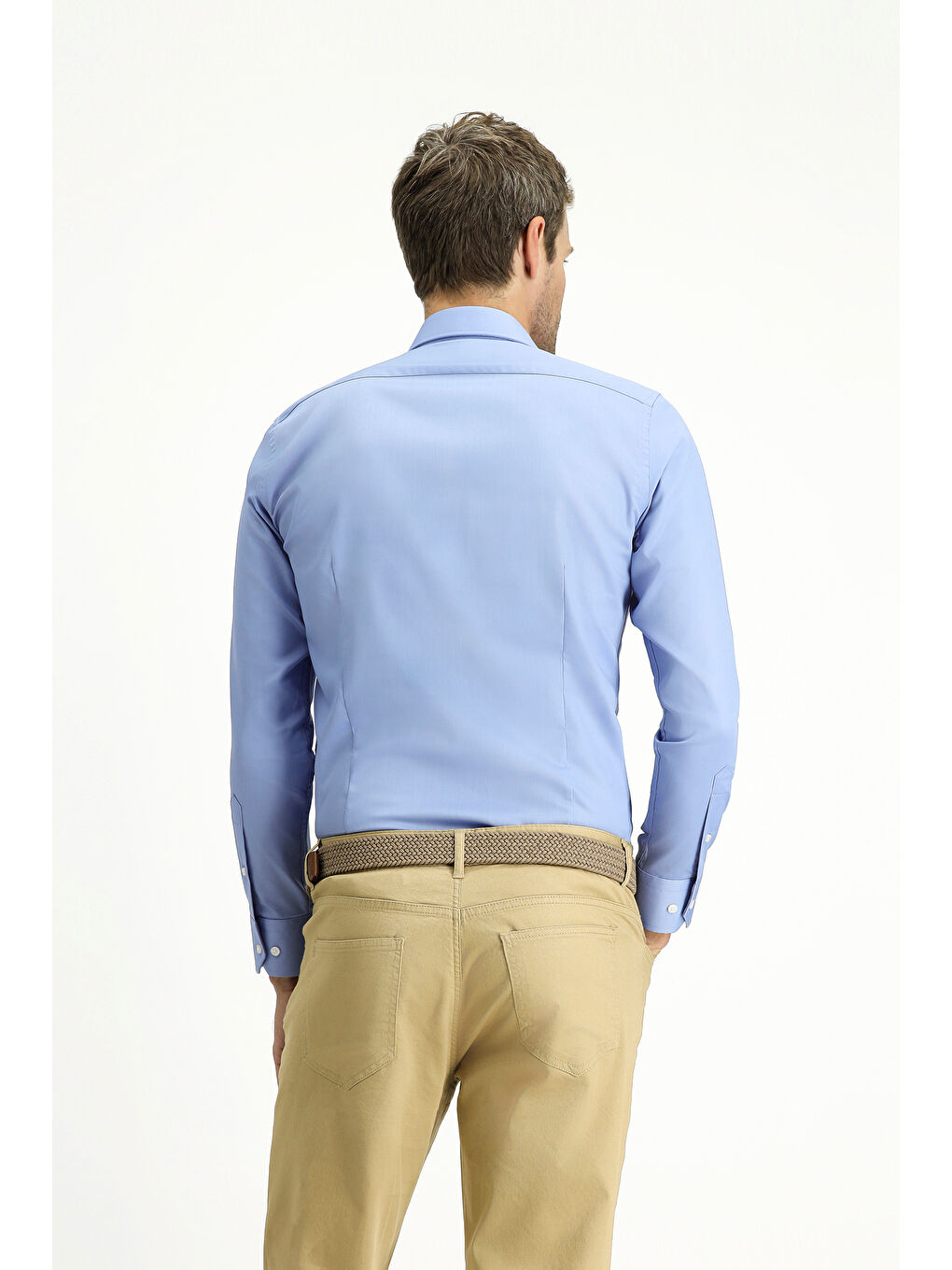 Mavi Uzun Kol Slim Fit Dar Kesim Pamuklu Non Iron Saten Klasik Gömlek-3