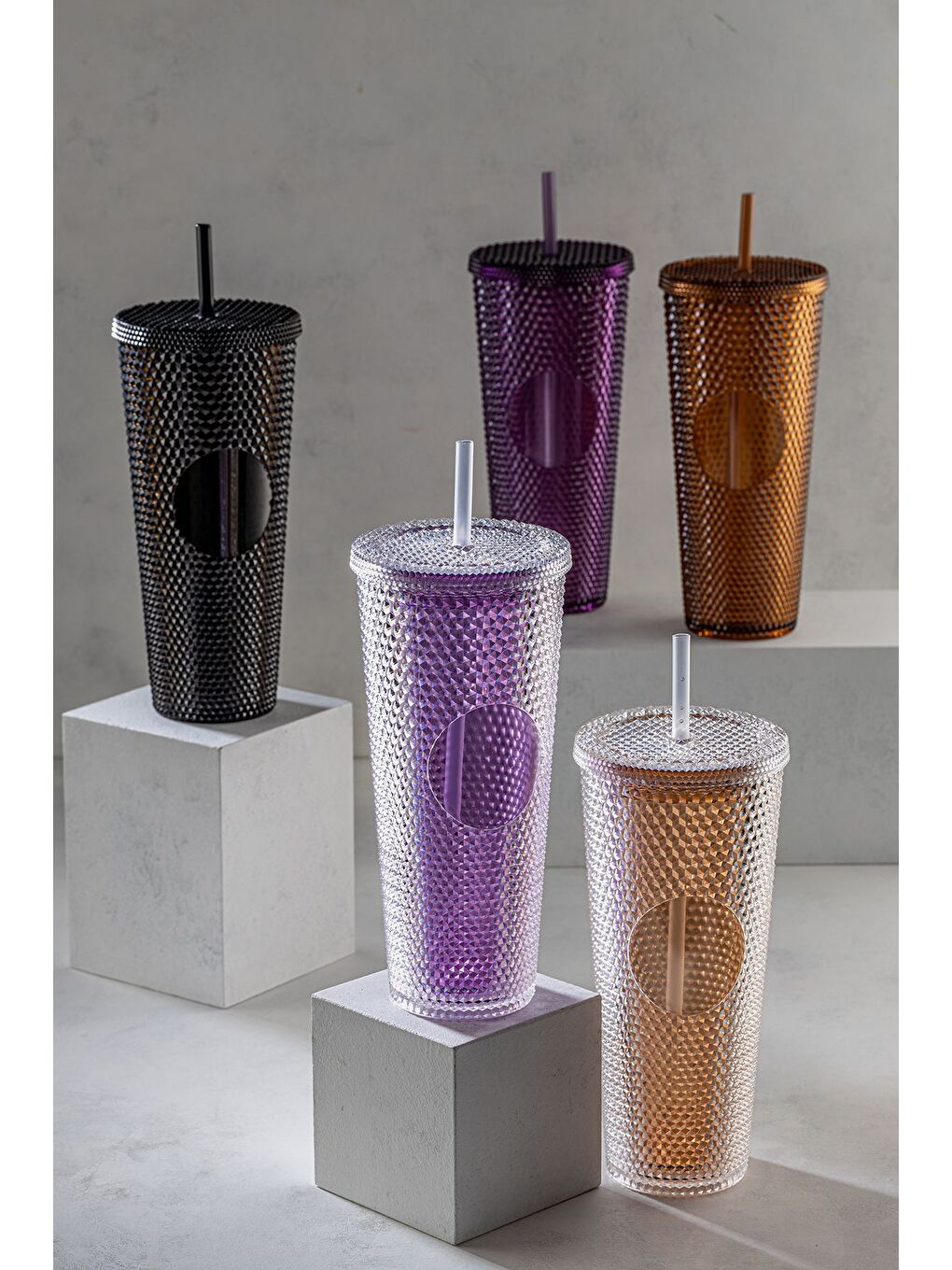 Kristal Görünümlü Kahve Bardağı Pipetli Soğuk Sıcak İçecek Seyahat Bardağı 750 Ml Kahverengi-3