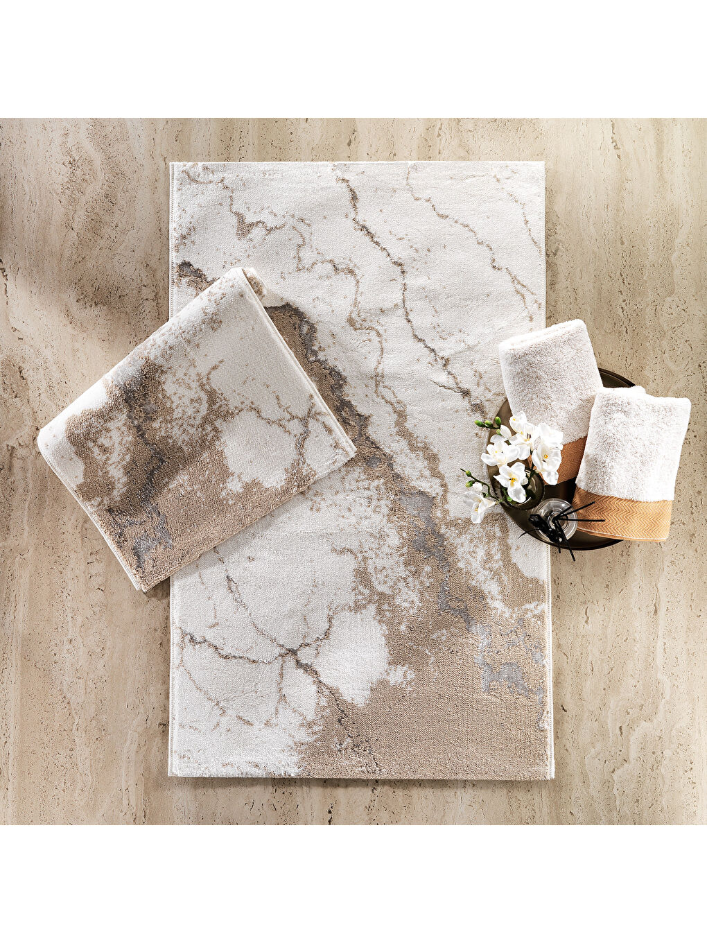 Home Retro 2’li Pamuk Floş Banyo Paspası 60x100 / 40x60 Cm - Bej