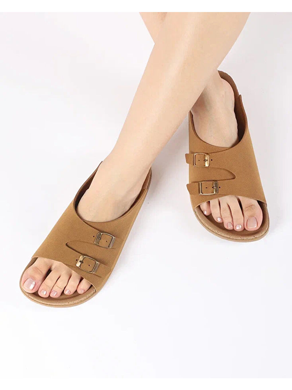Kahverengi Kadın Yazlık Çift Tokalı Terlik - SIENA-2
