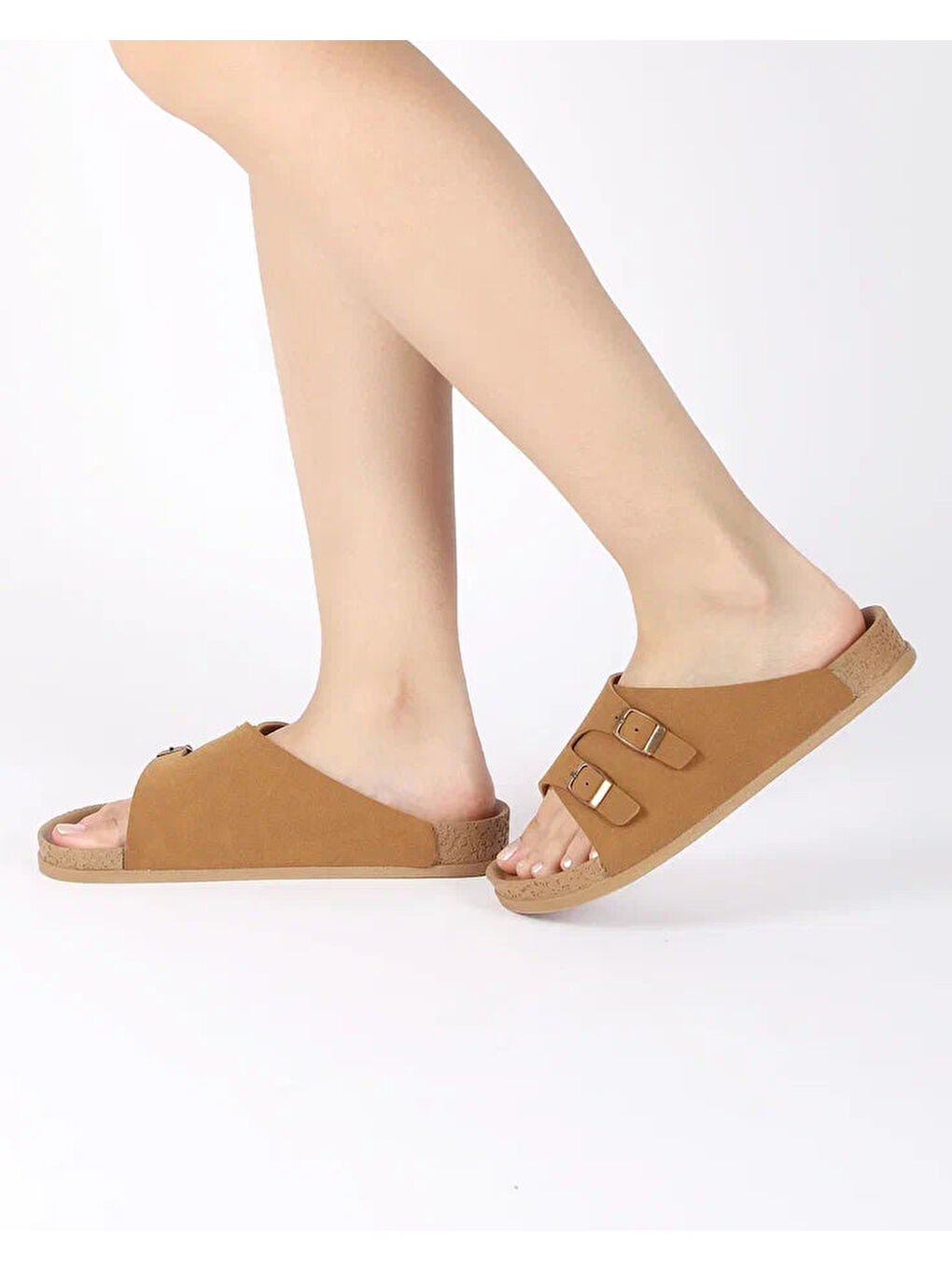Kahverengi Kadın Yazlık Çift Tokalı Terlik - SIENA-3