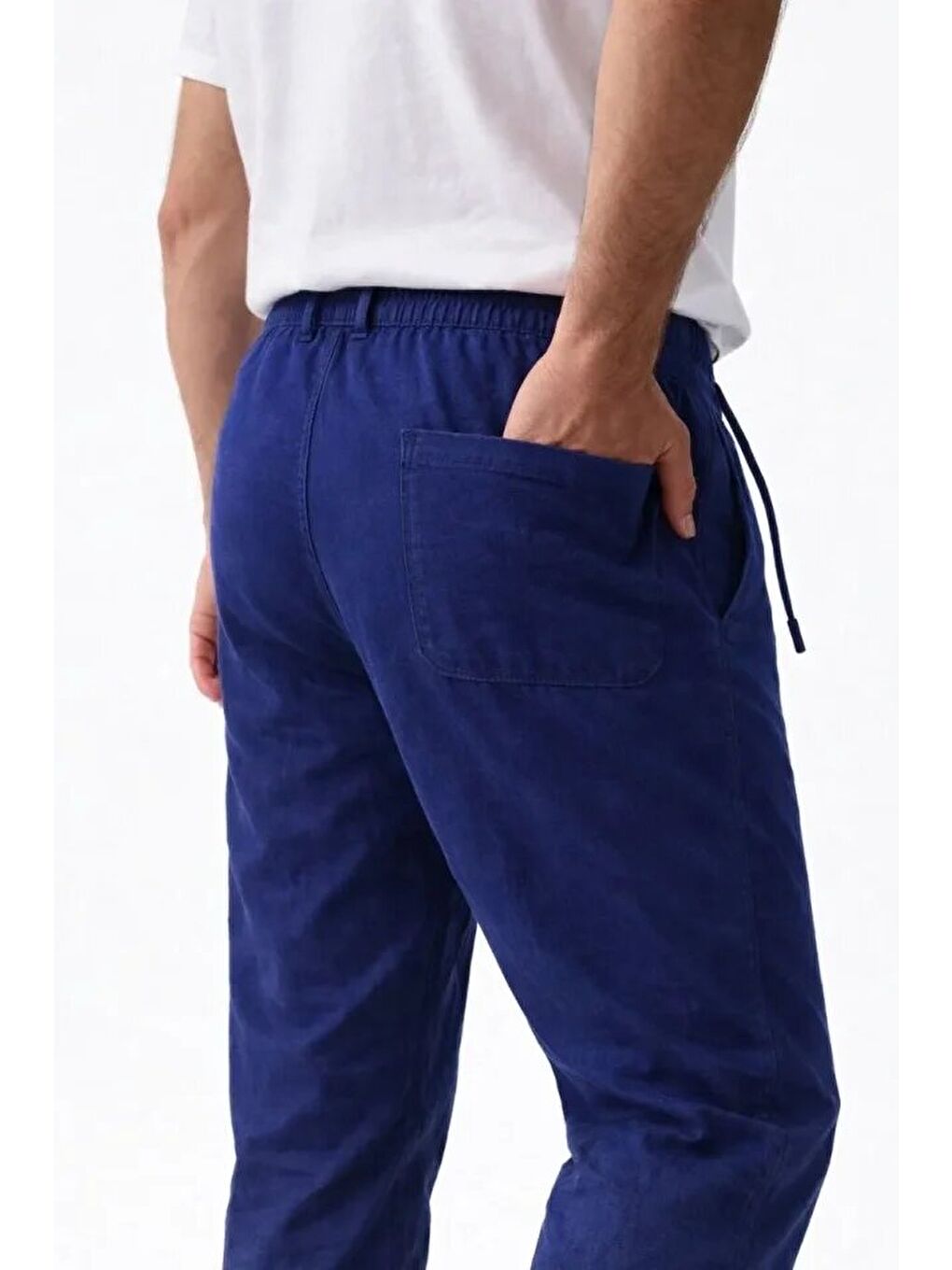 İndigo Erkek Keten Cepli Pantolon Lastikli Bel Bağcıklı Önden Fermuarlı-1