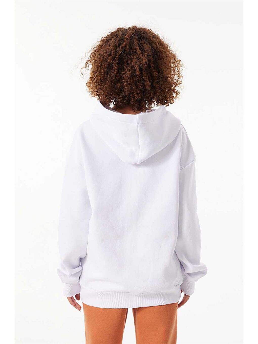 Kadın Oversize Fermuarlı Kapüşonlu Beyaz Sweatshirt-3