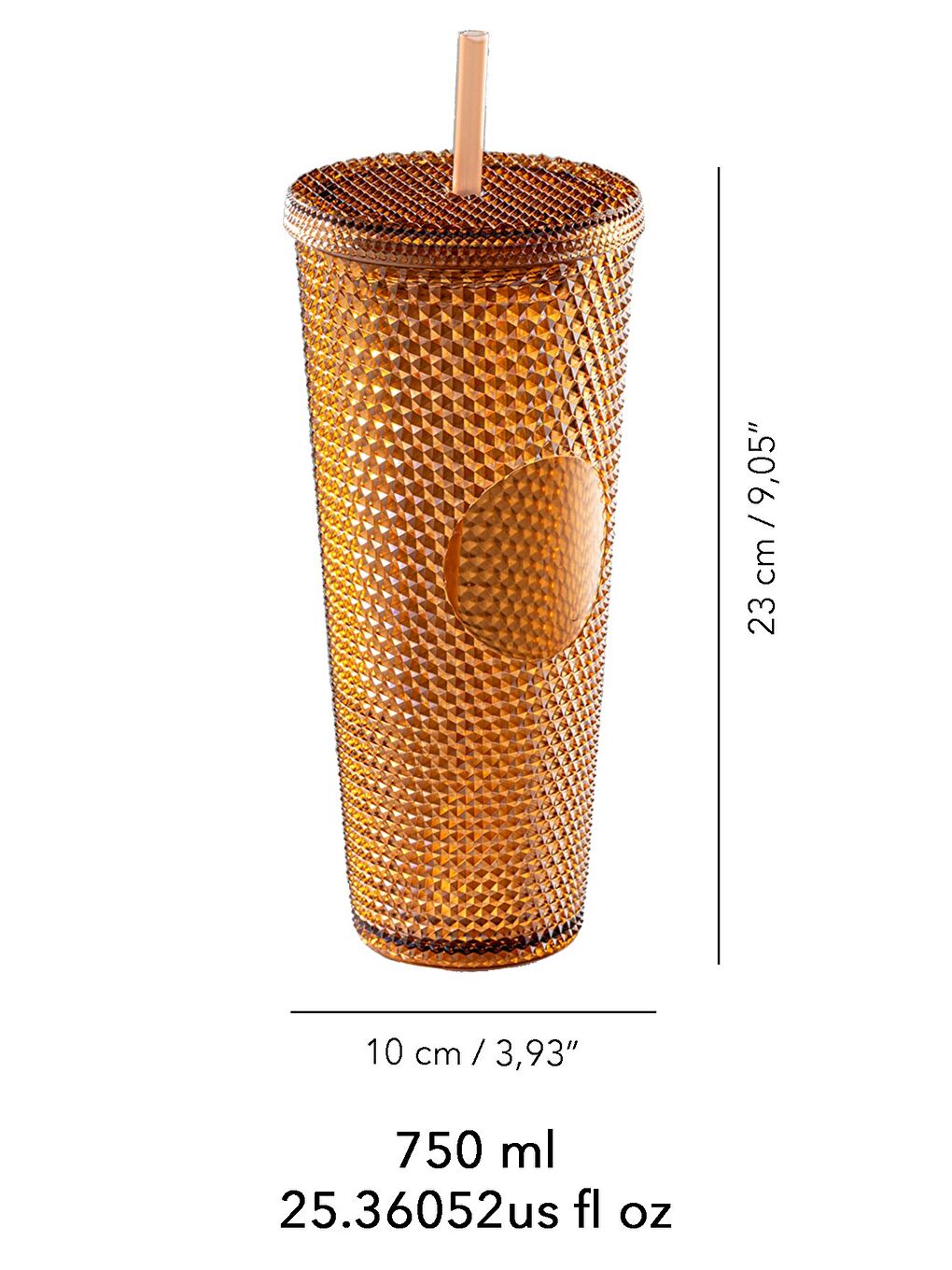 Kristal Desen Pipetli Soğuk Içecek Bardağı Seyahat Kupası Kahve Bardağı 750 ml Kahverengi-4