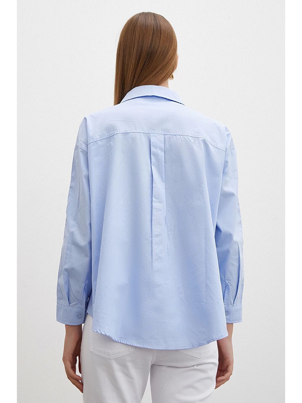 Önü Ve Kolu Dantel Detaylı Gömlek Mavi-3