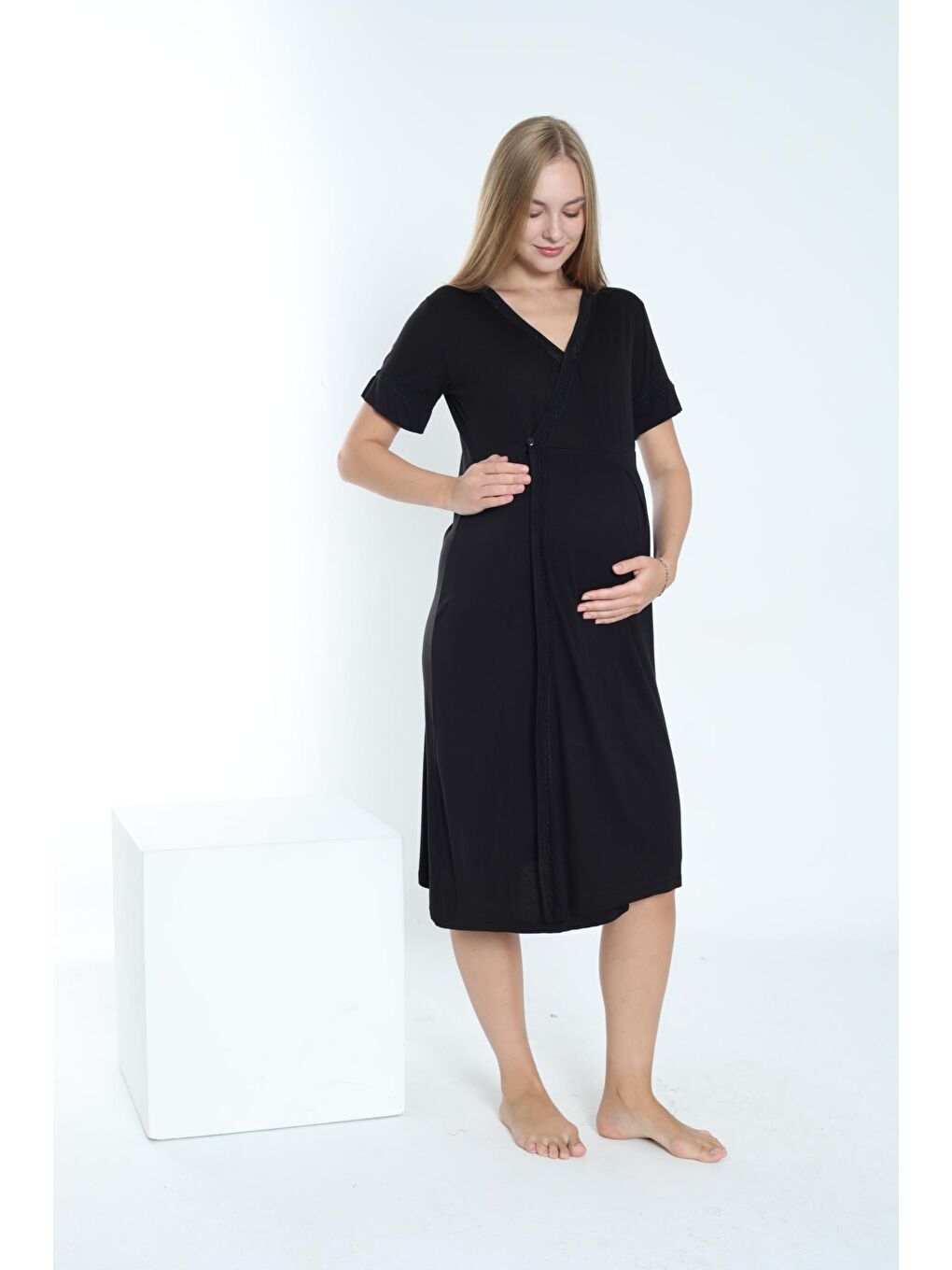 Siyah Sabahlıklı Hamile ve Lohusa Gecelik Takımı-2