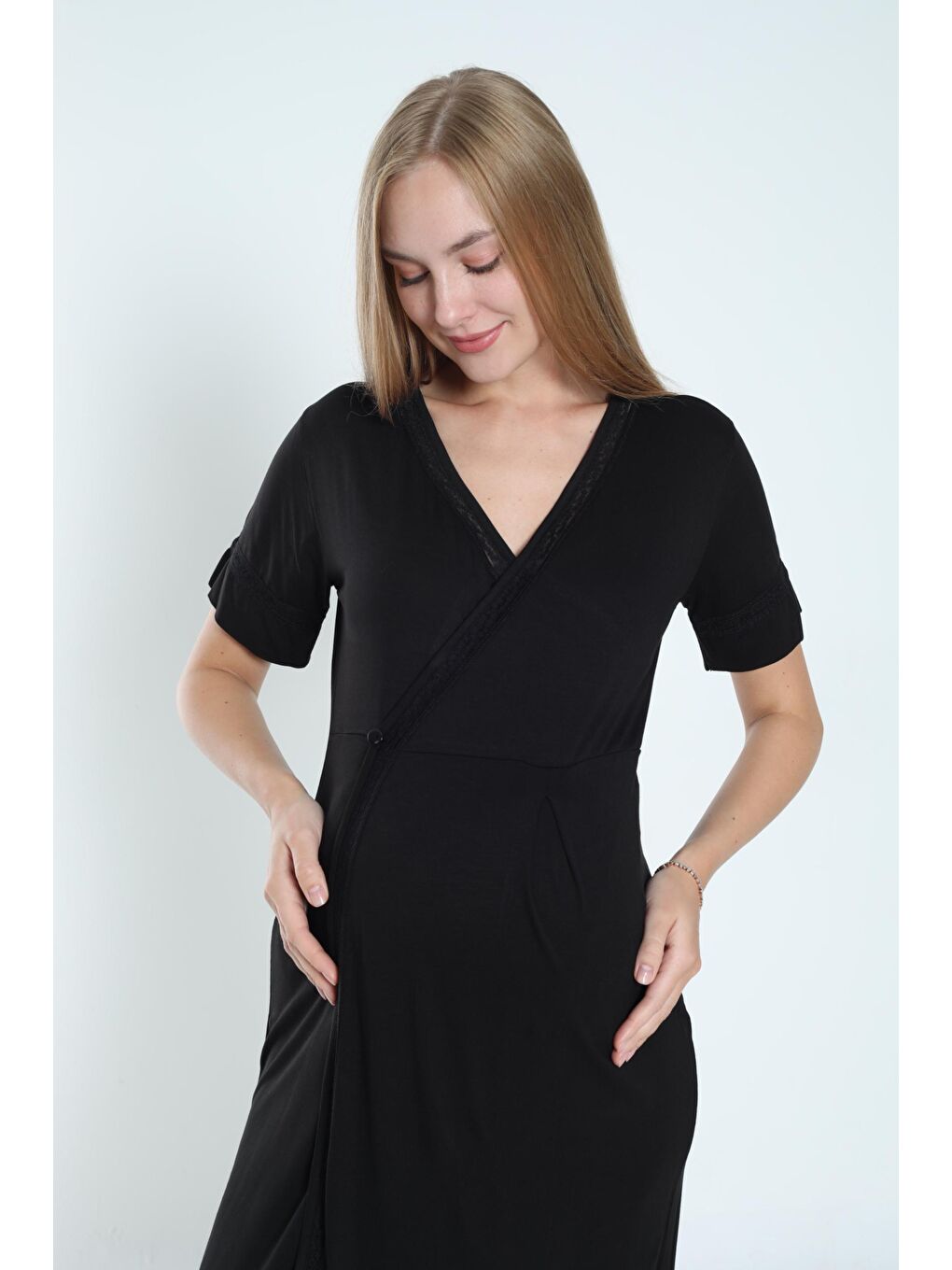 Siyah Sabahlıklı Hamile ve Lohusa Gecelik Takımı-4