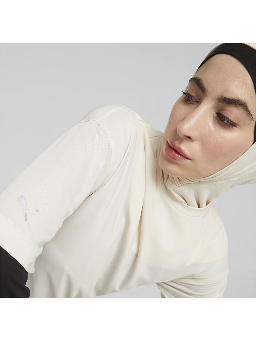 Beyaz Modest Kadın Geniş Kesim Antrenman Tişört-3