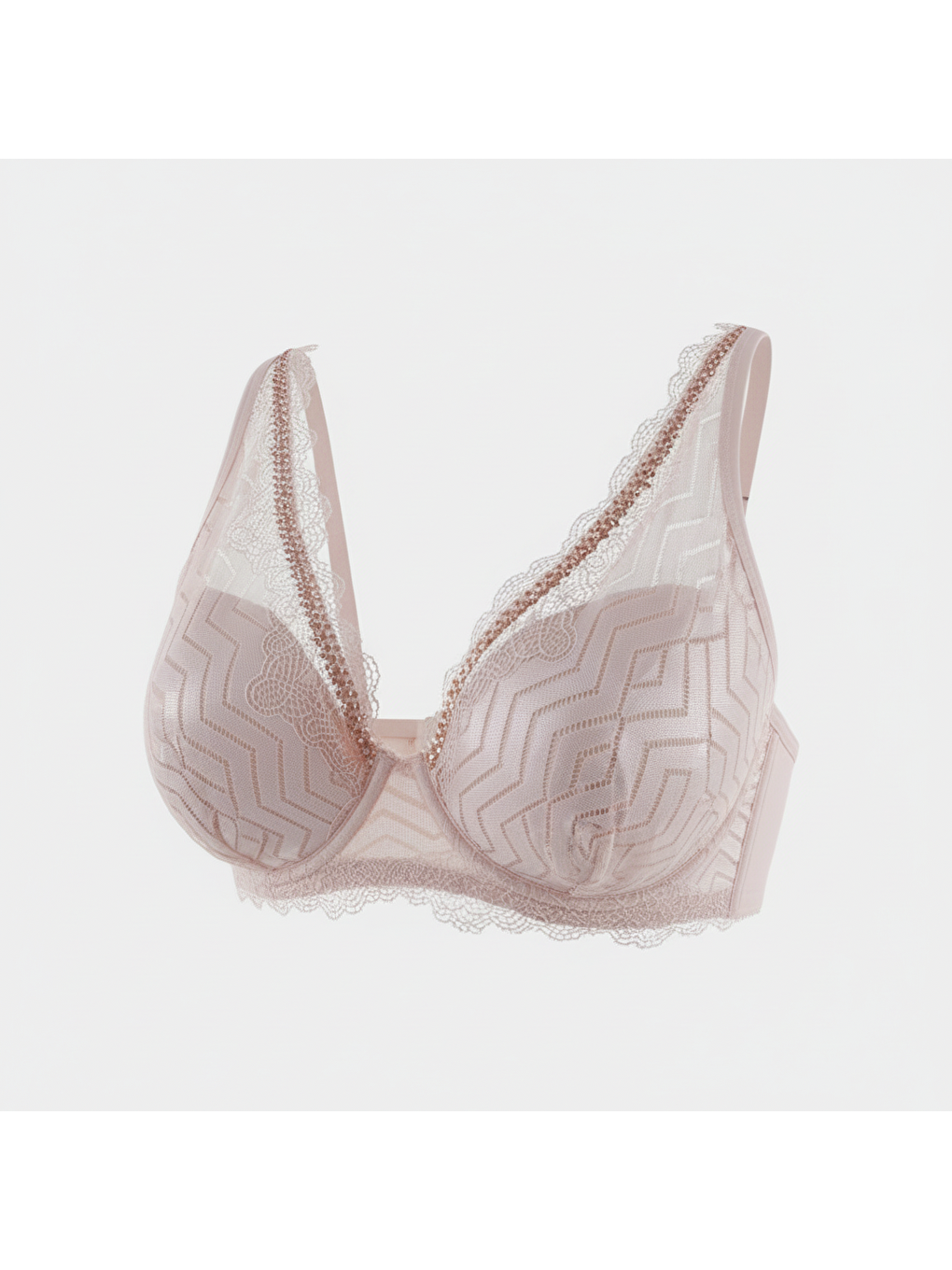 Pembe Kadın Taş Baskılı Dantelli Toparlayacı Somon Renk Sütyen Bb2423-1