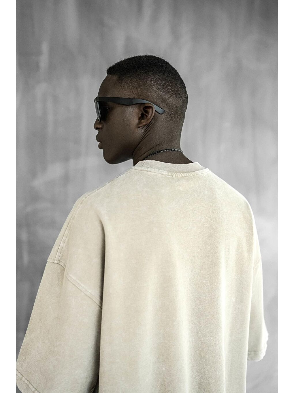 Erkek Yıkamalı Yumuşak Dokulu Oversize Tişört Açık Bej-3