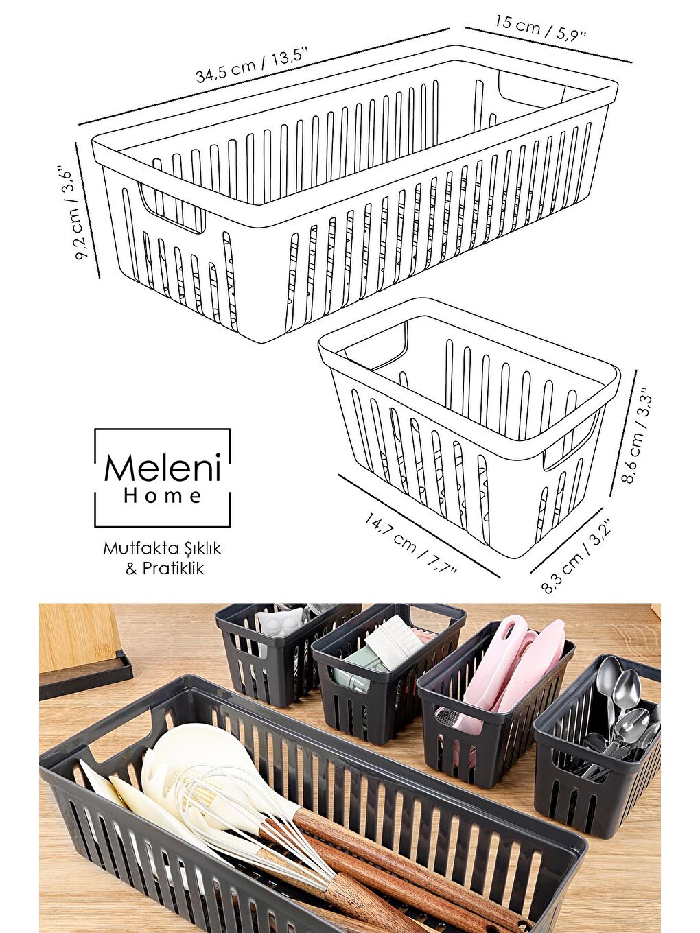 5 Parça Modüler Çekmece İçi Organizer Set Banyo Mutfak Makyaj Aksesuar Ofis Düzenleyici Siyah-5