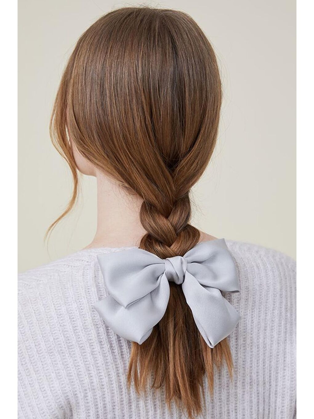 Saten Kurdeleli Fiyonk Kadın Saç Tokası Gri-1