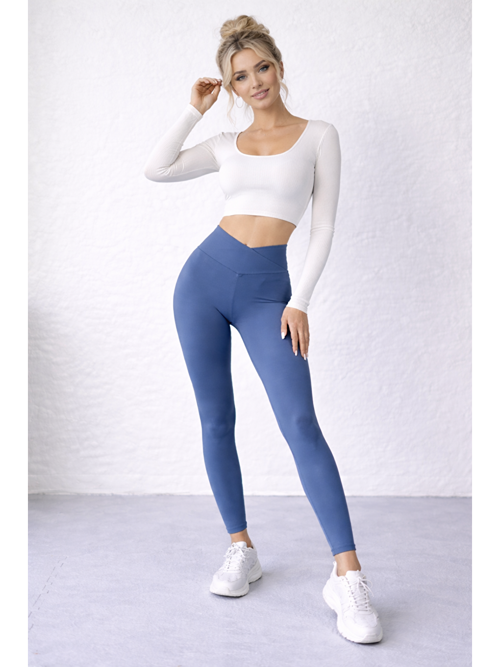 Gri Kadın Ekstra Yüksek Çapraz Kemer Bel Dalgıç Kumaş Esnek Spor Rahat Günlük Tayt-1