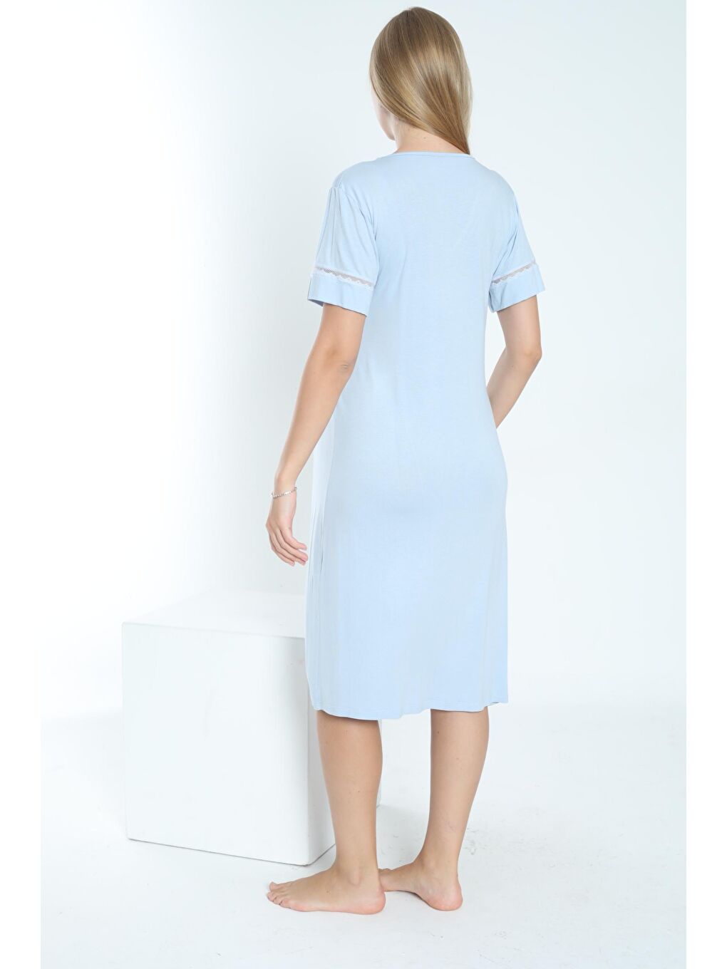 Bebek Mavisi Sabahlıklı Hamile ve Lohusa Gecelik Takımı-5