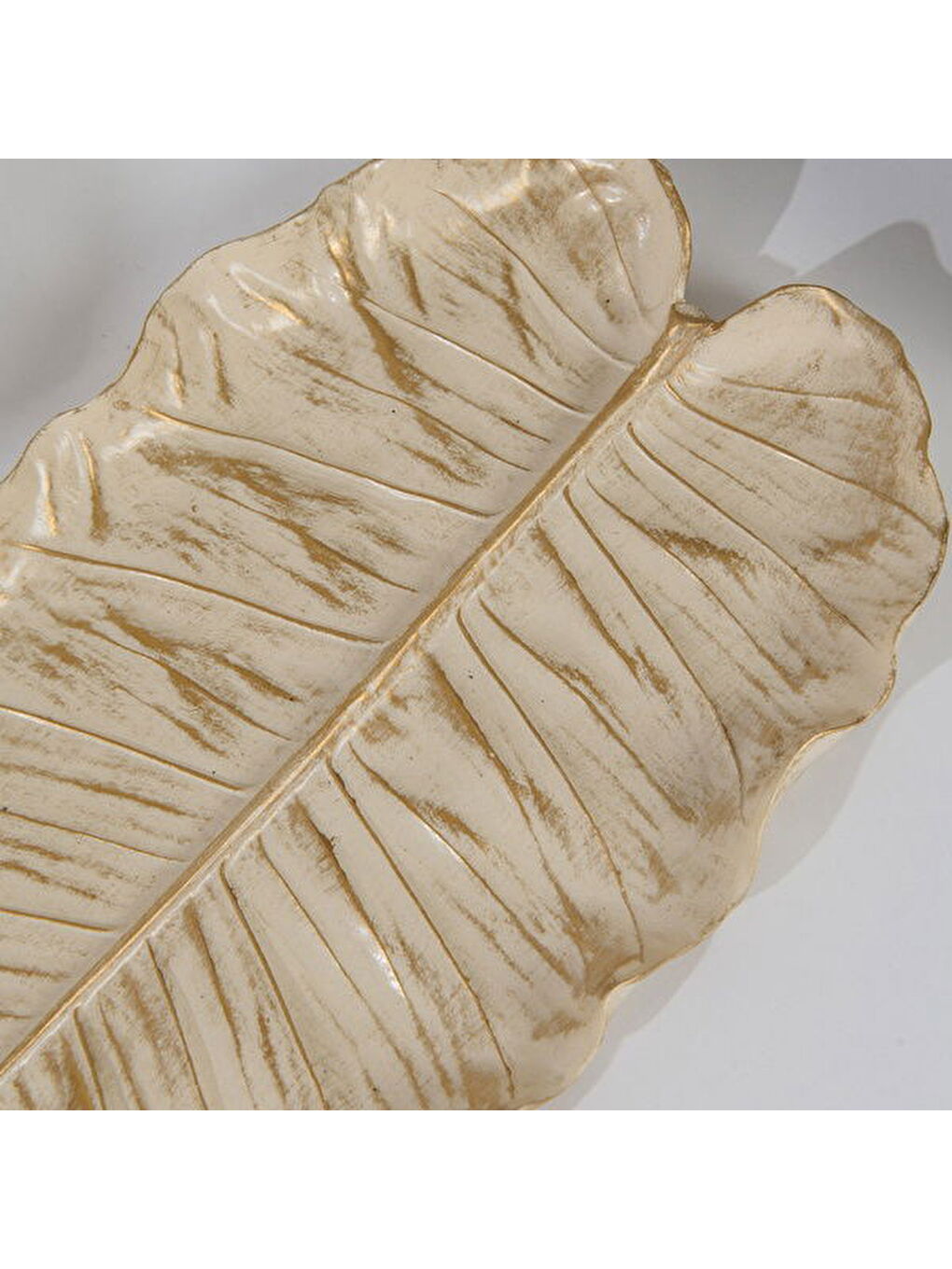 Deco Leaf Dekoratif Tabak - Beyaz / Gold - 37x16 cm-2