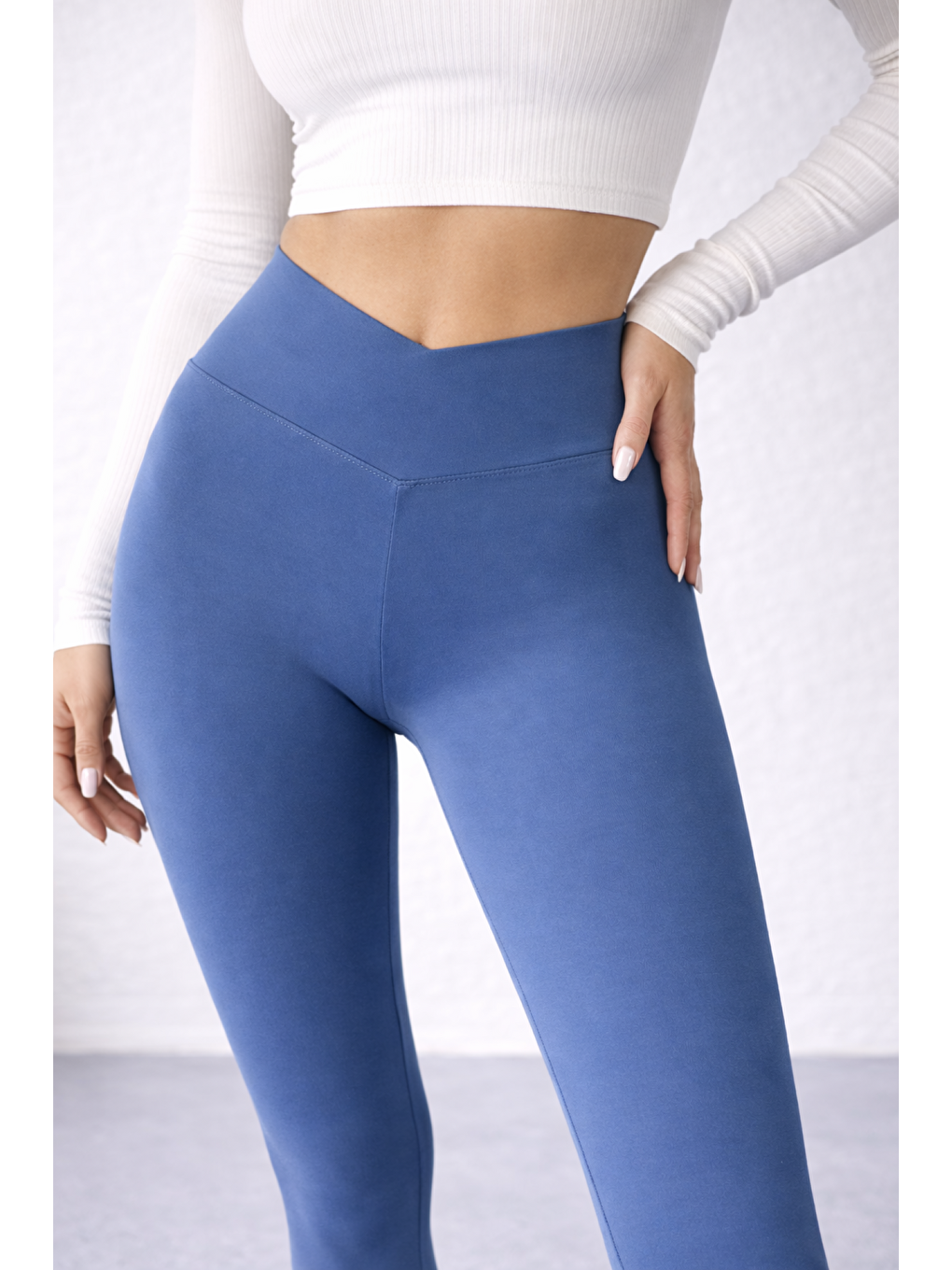 Gri Kadın Ekstra Yüksek Çapraz Kemer Bel Dalgıç Kumaş Esnek Spor Rahat Günlük Tayt-2