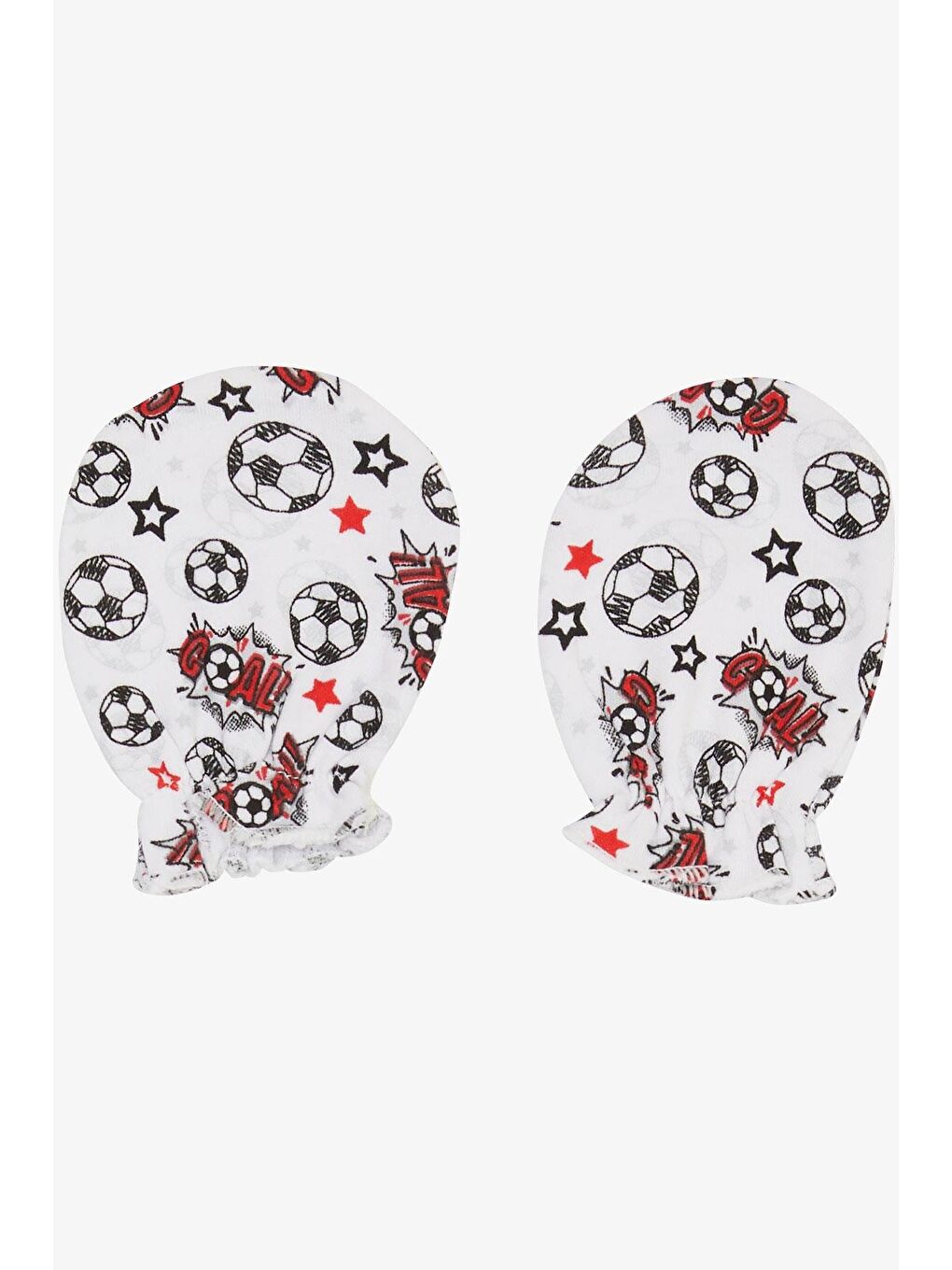 Yenidoğan Bebek Eldiven Futbol Temalı Beyaz (7 X 9 Cm)-1