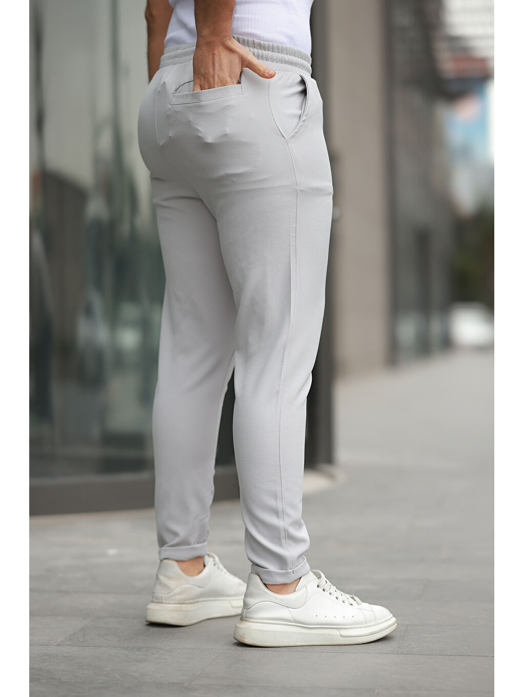 Gri Trend Beli Lastikli Duble Paça Erkek Pantolon-2