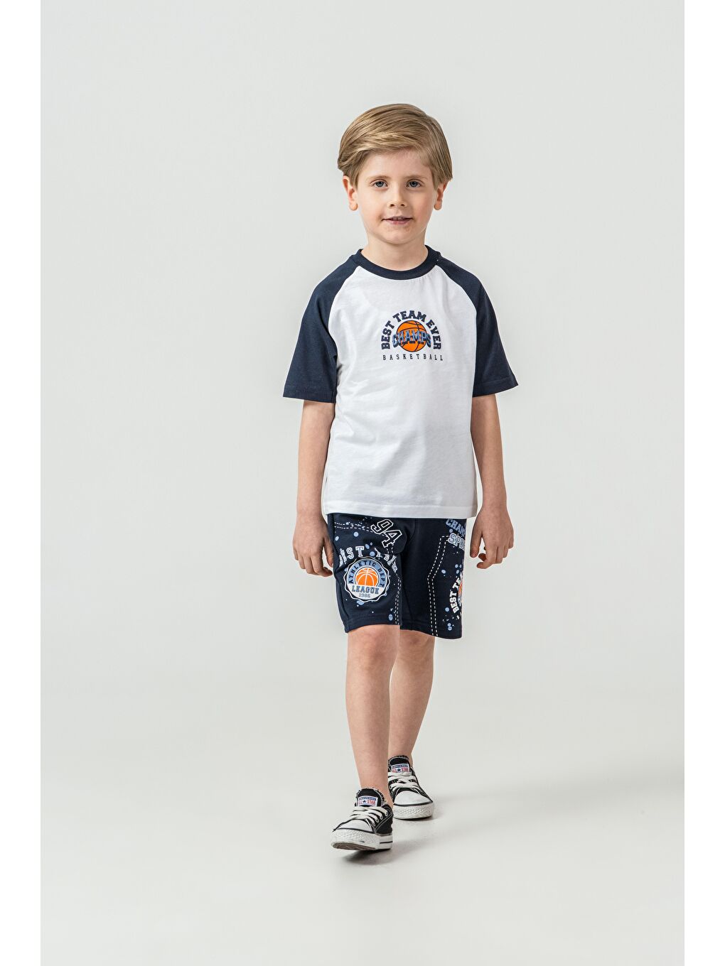 Lacivert Best Team Ever Basketball Champs Baskılı Erkek Çocuk Şort - Tişört Takımı